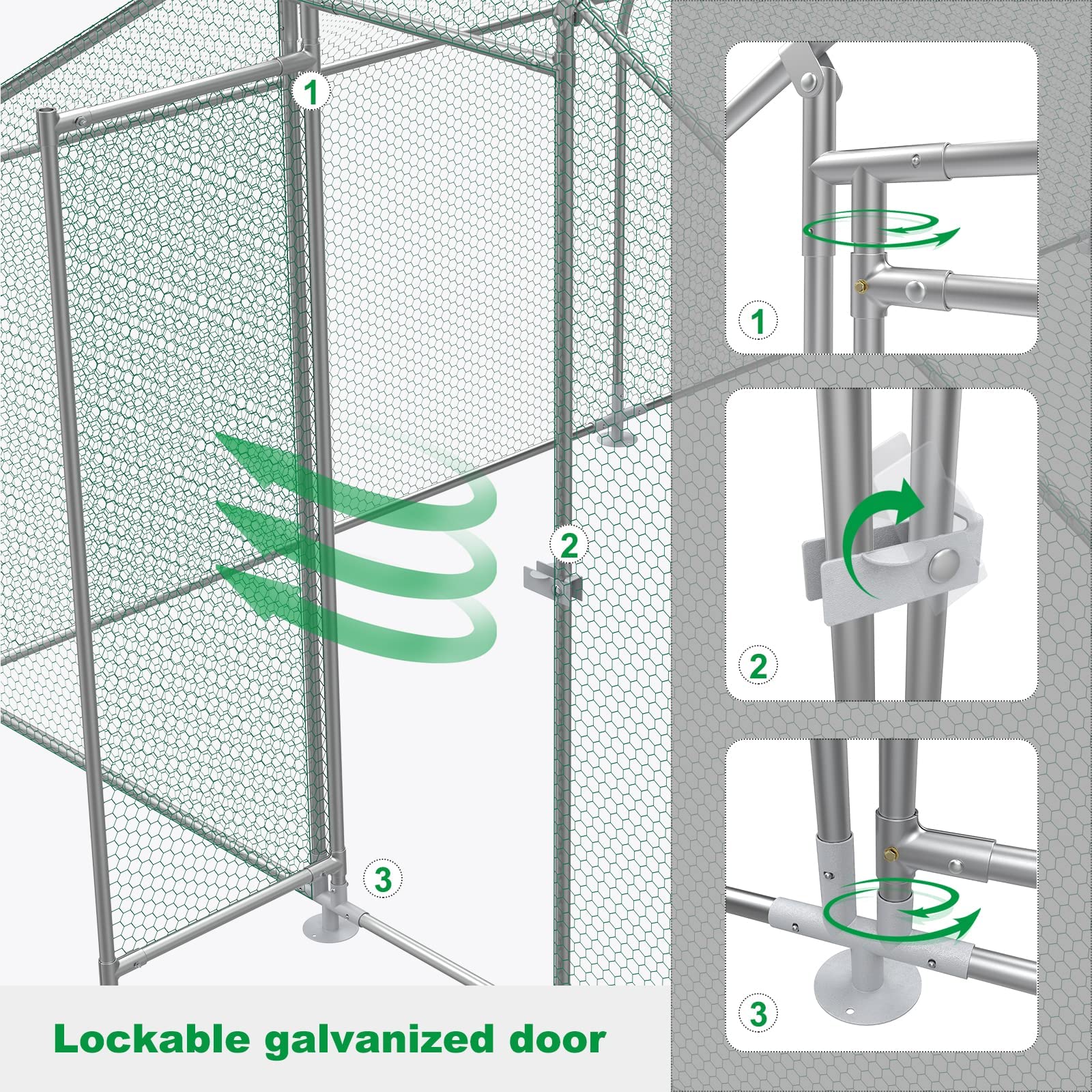 Premium Large Metal Chicken Coop - 10'L x 20'W x 6.56'H Walk-in Poultry Cage with Waterproof Cover & Secure Lock | Durable Outdoor Hen House for Backyard, Farm & Rabbit Enclosure | Weatherproof Silver Design for Year-Round Protection
