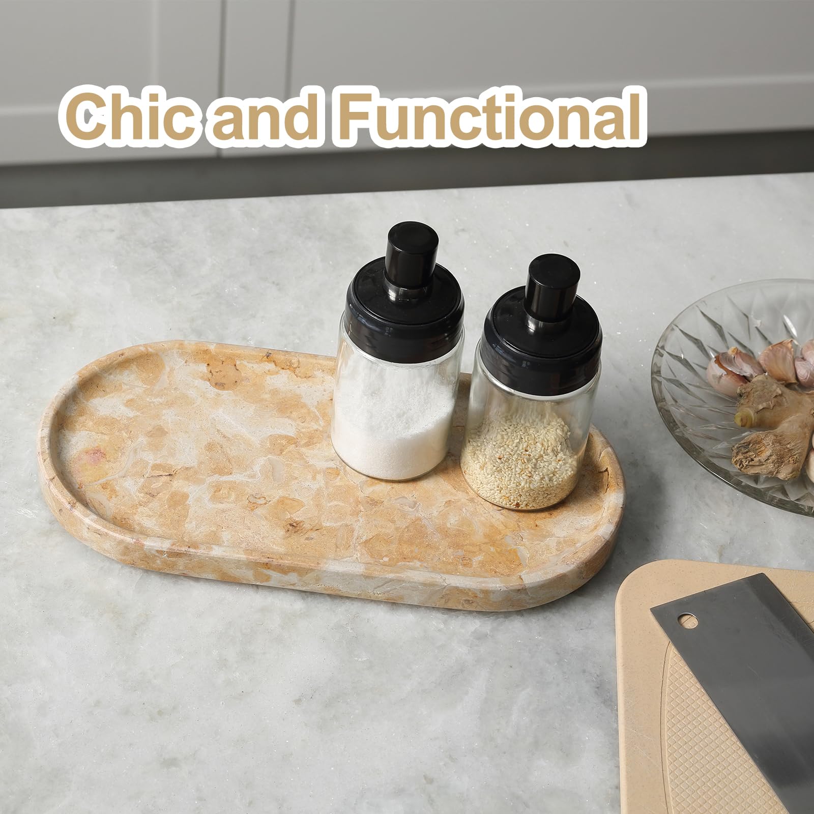 Koville 12x6 Inch Natural Egyptian Marble Vanity Tray - Decorative Countertop Organizer for Perfume, Jewelry & Candles | Elegant Bathroom & Bedroom Decor Accessory