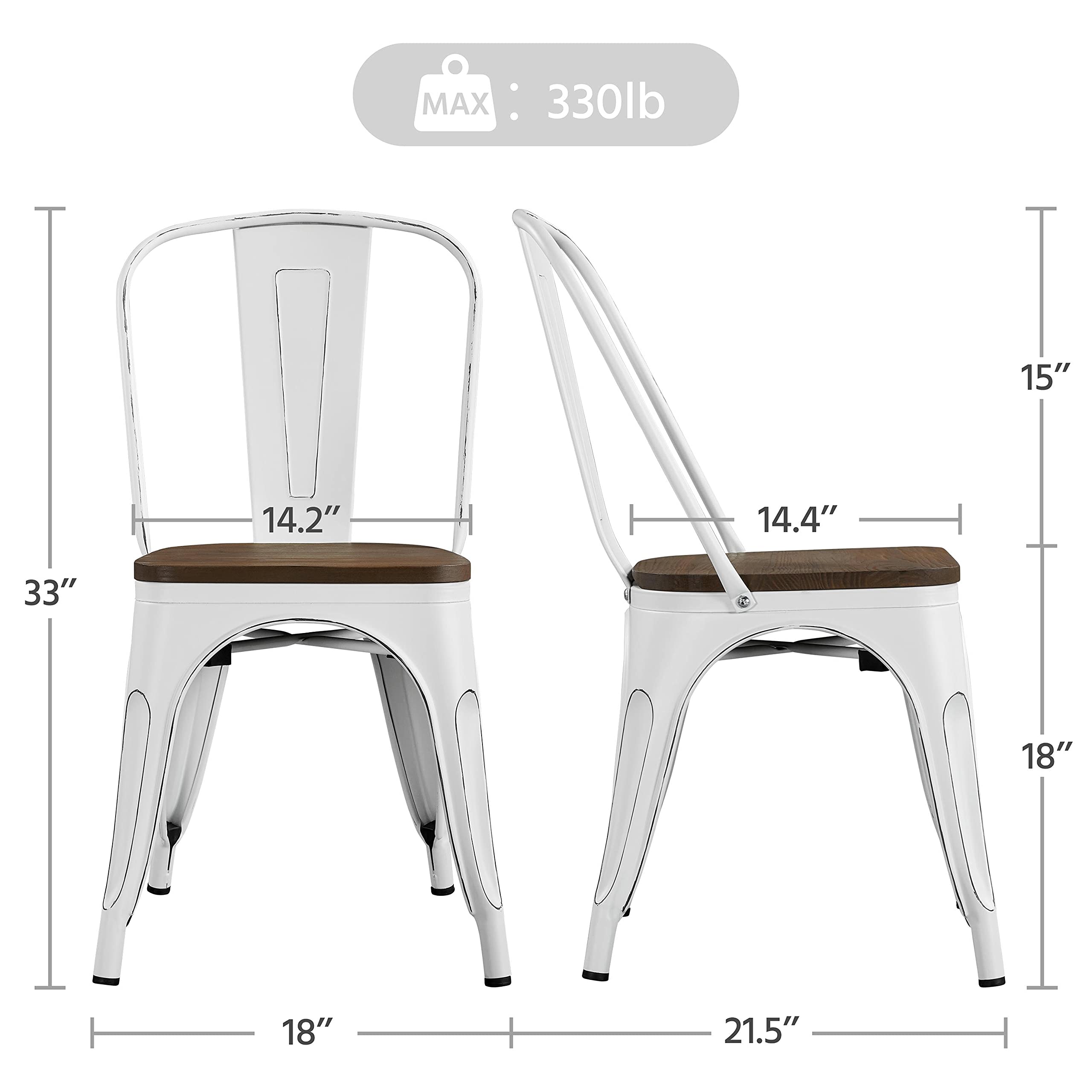 Yaheetech 4-Pack Modern Farmhouse Dining Chairs - Stackable Metal Chairs for Indoor & Outdoor Use - Waterproof White Kitchen & Patio Furniture - Perfect for Dining Room, Restaurant, and Garden Parties