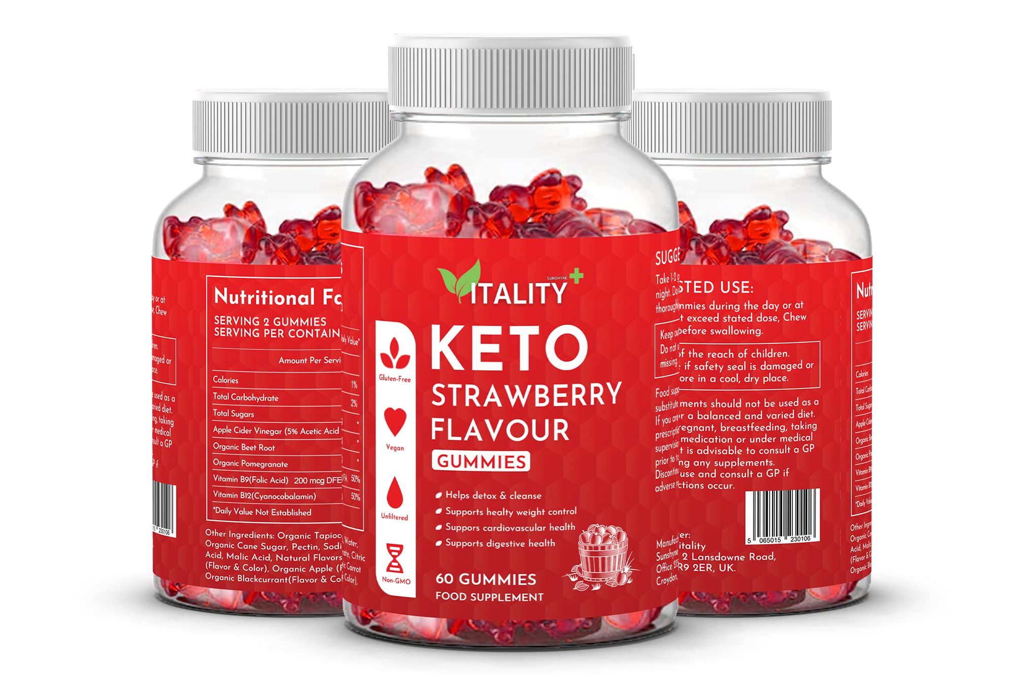 Keto Gummies for Weight Loss - Strawberry Flavor 60 Count | Low Calorie Snack with No Added Sugar | Appetite Control & Energy Booster | Vegan, Gluten Free Supplement | Perfect for On-the-Go Healthy Lifestyle & Ketogenic Diet Support