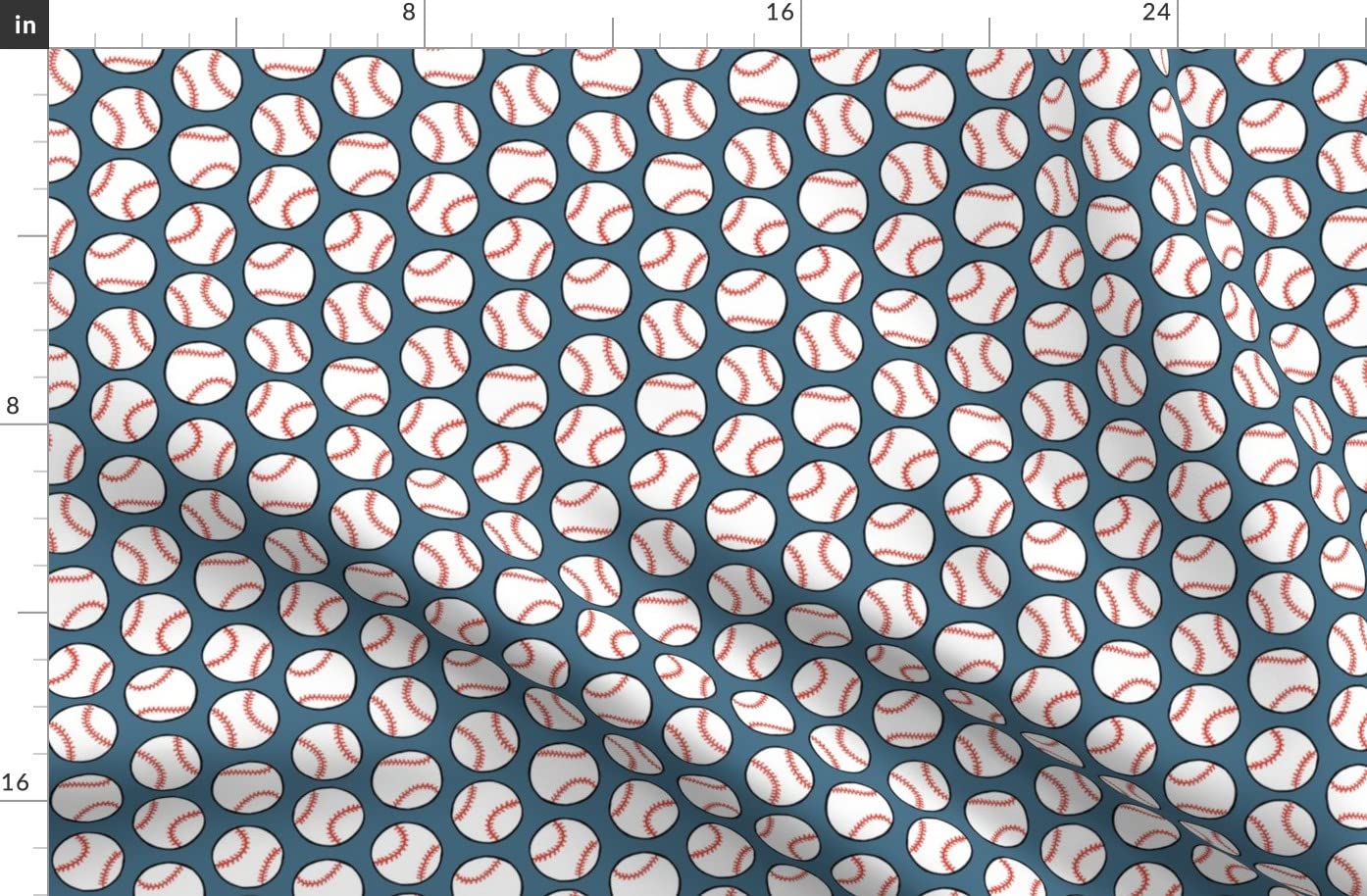 Baseball Print Fabric by Spoonflower - Dull Blue Play Ball Sport Design on Organic Cotton Sateen - Perfect for Sewing, Quilting, Apparel & Home Decor | Ideal for Sports-Themed Bedding, DIY Projects & Baseball Fan Gifts
