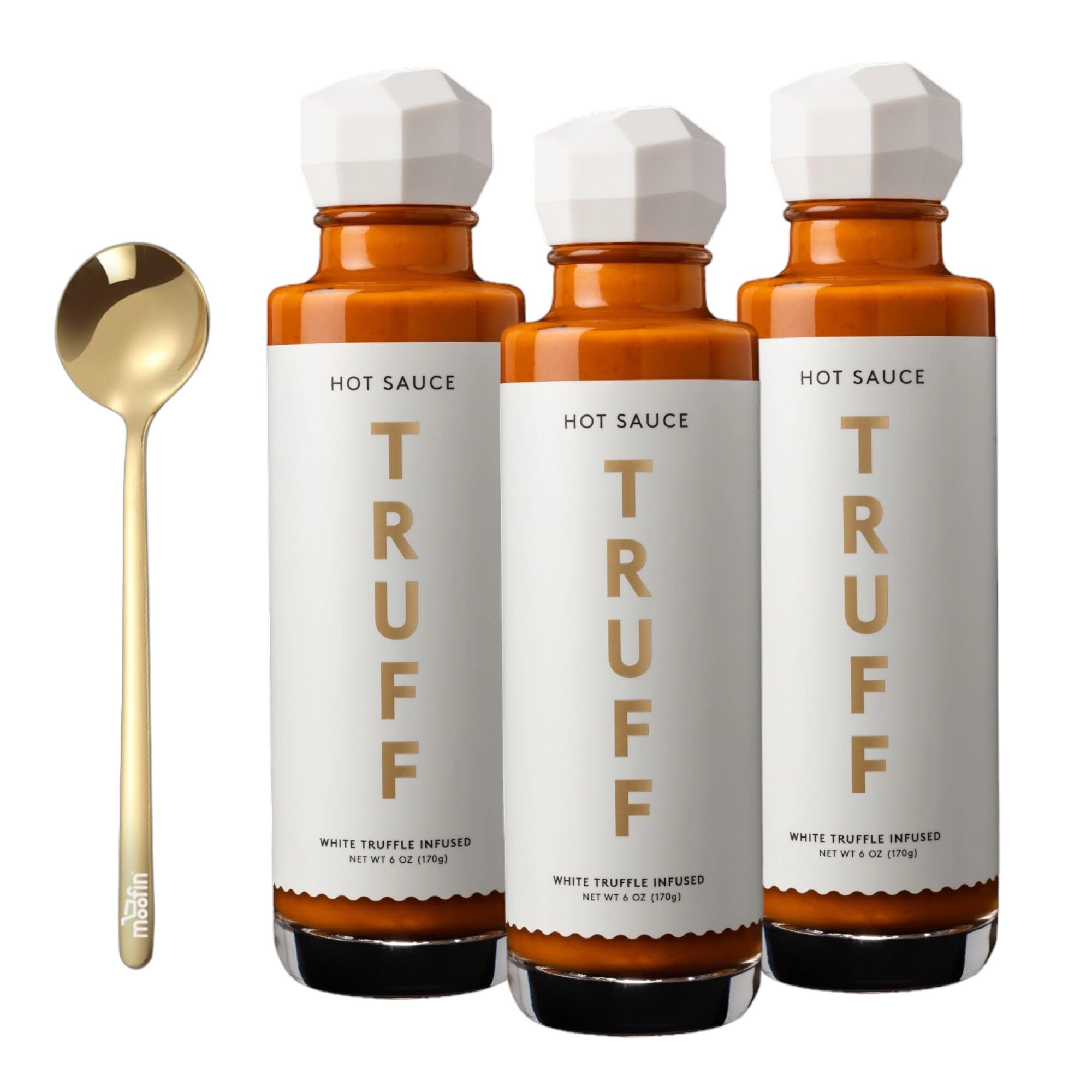 Premium White Truffle Hot Sauce - 6 Oz, Gourmet Chili Pepper Blend with Agave Nectar & Golden Spoon | Gluten-Free, Vegan | Perfect for Pizza, Pasta, Wings & Gourmet Cooking [Pack of 3]