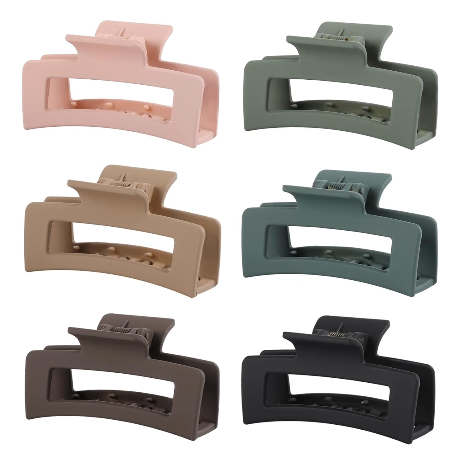 6 Pcs Large Claw Hair Clips for Women - Strong Hold Matte Non-Slip Square Hair Clips for Thick Long Curly Hair - Durable Hair Accessories for Workout, Yoga, Office and Daily Styling