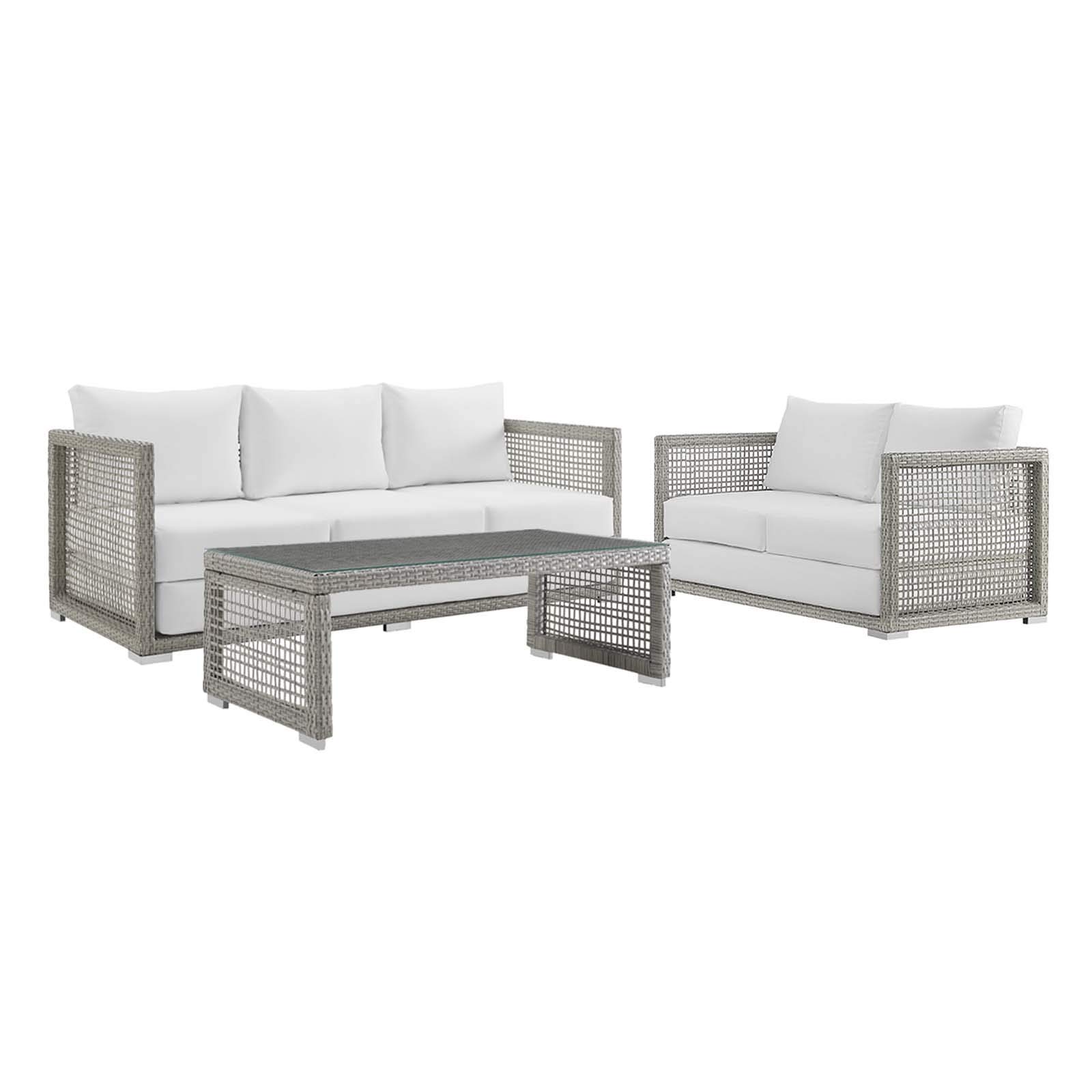 Modway Aura Outdoor Wicker Sofa Set - Gray White for Patio & Garden