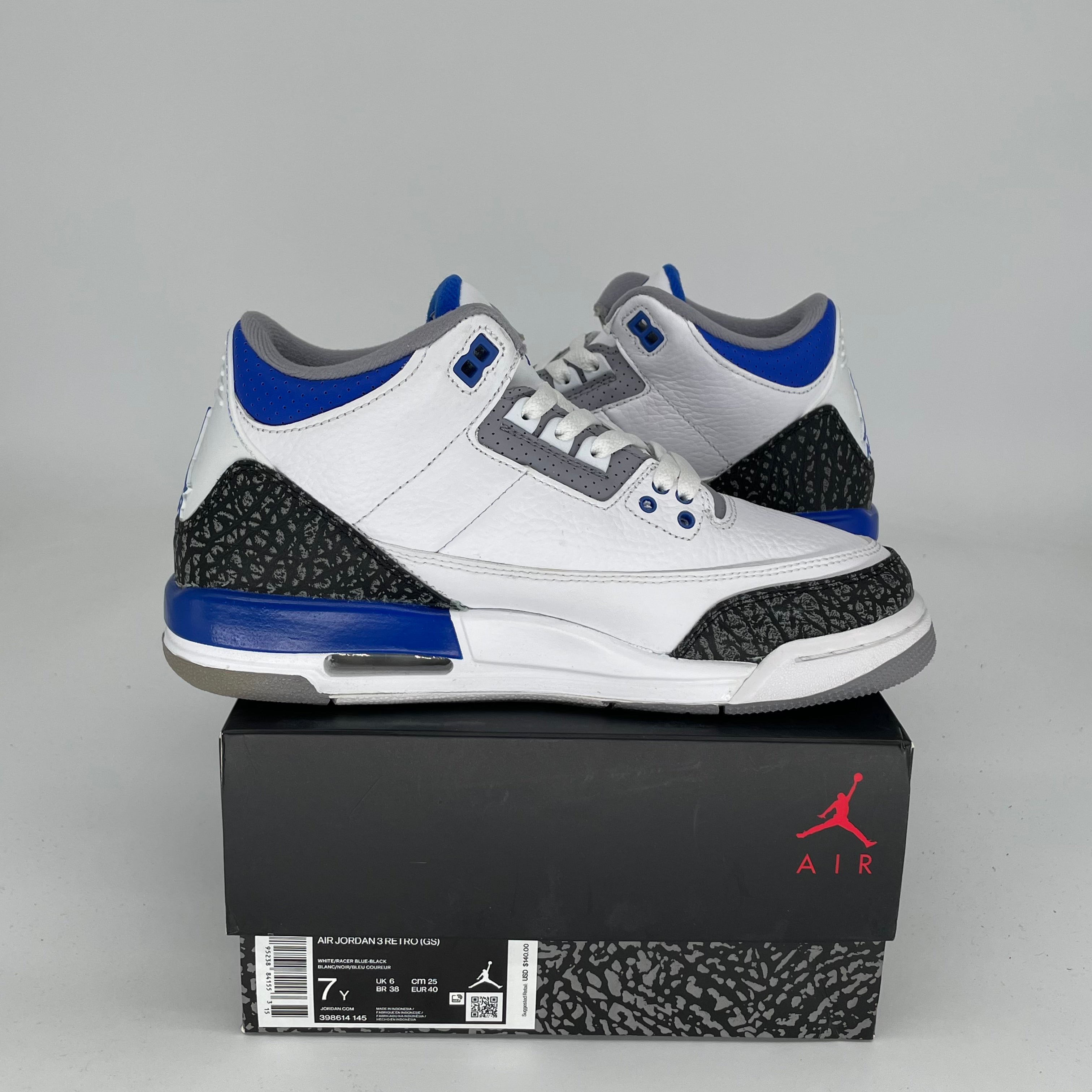 Air Jordan 3 Racer Blue Sneakers - Size 7Y (398614-145) - Men's Basketball Shoes for Running & Streetwear Fashion