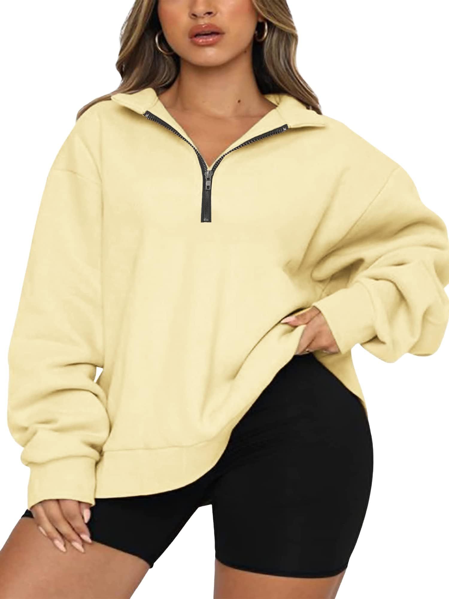 Women's Plus Size Half Zip Pullover Long Sleeve Oversized Sweatshirt Drop Shoulder Hoodie - Y2K Fashion for Teen Girls | Cozy Casual Wear for School, Street Style & Winter Outfits