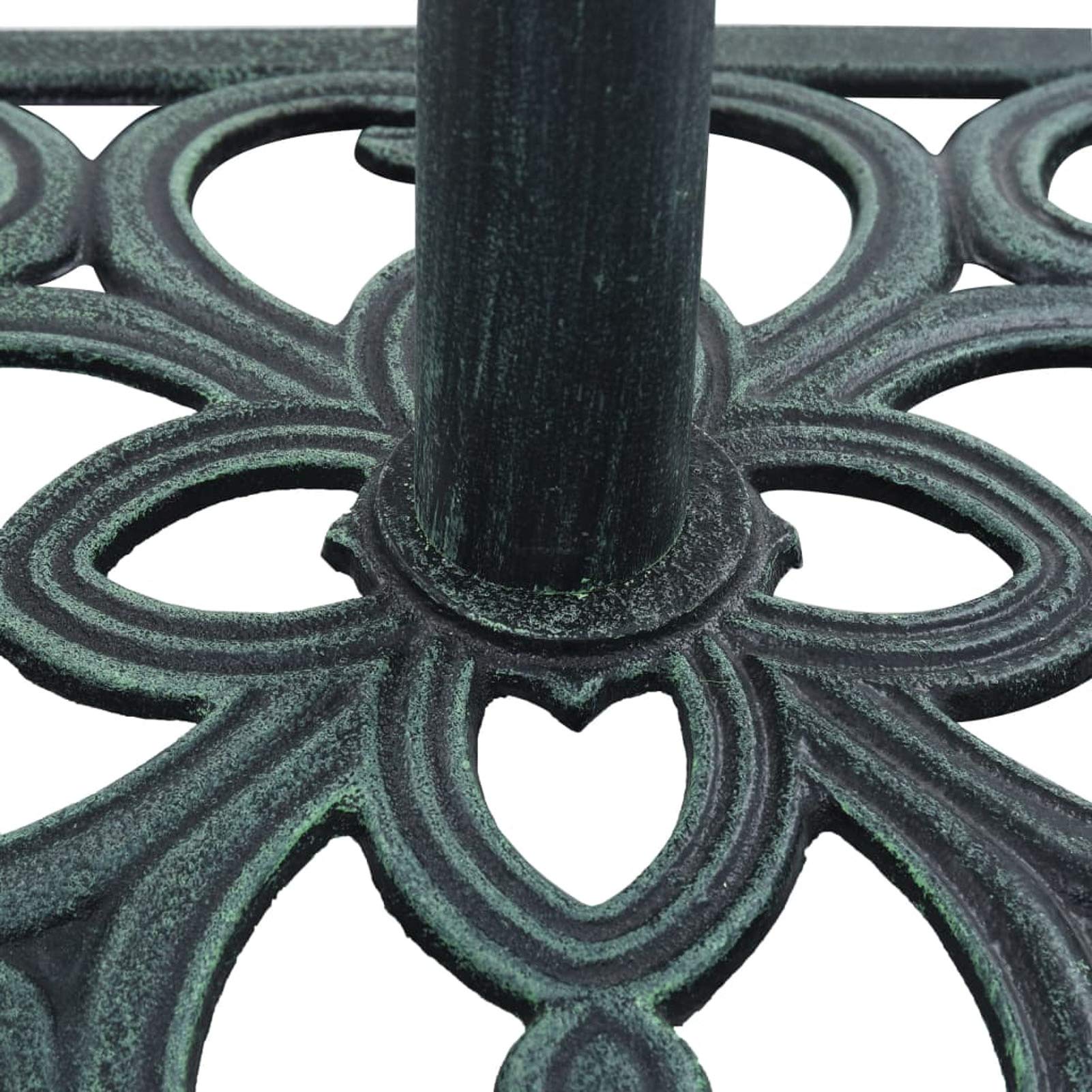 Heavy Duty Cast Iron Square Umbrella Base - 19.3 Inch Garden Parasol Holder with Floral Pattern & Adapter for Outdoor, Patio, Lawn, Beach (Perfect for Sun Shade, Poolside, Backyard, Deck & Outdoor Furniture)