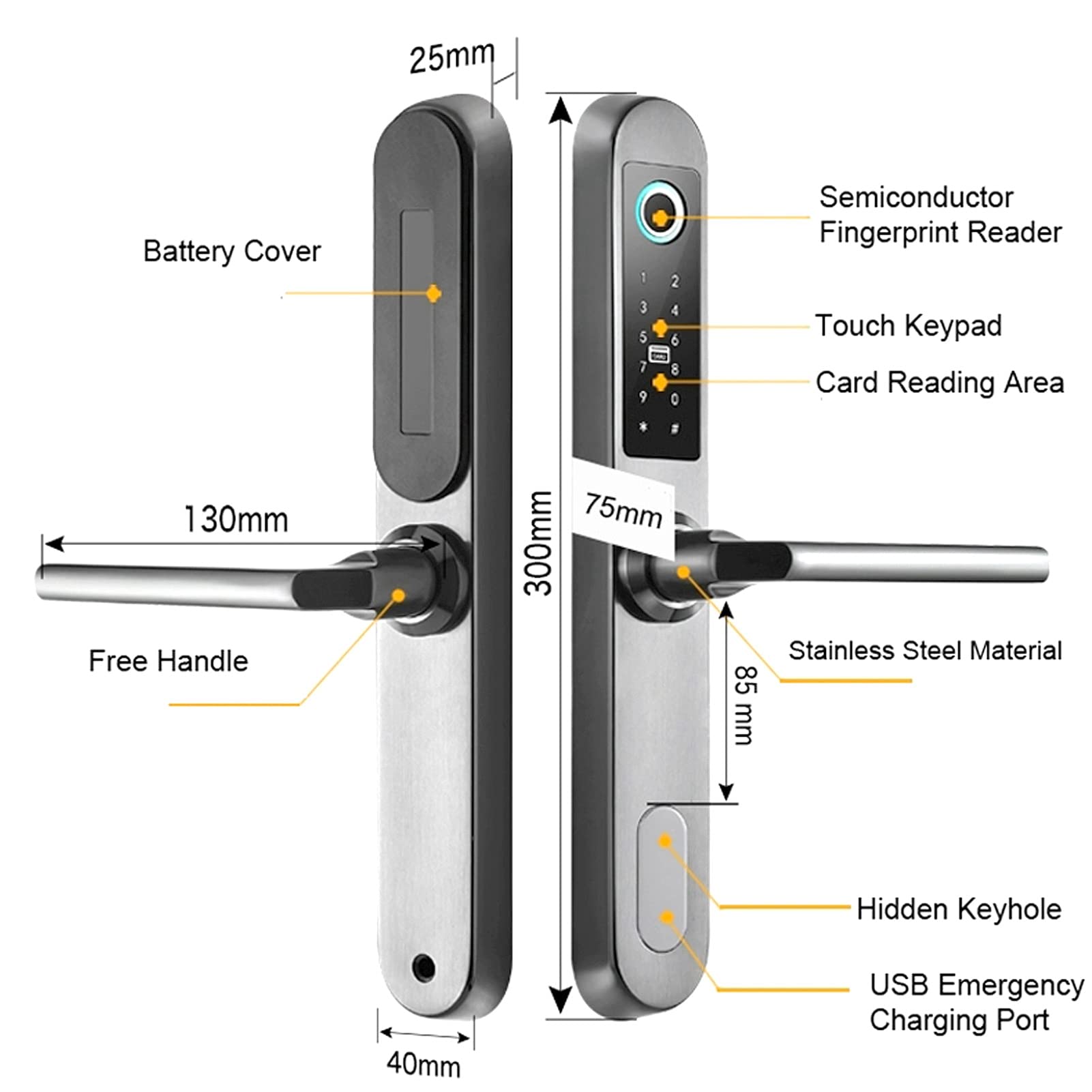 Smart Fingerprint Door Lock with Keypad & Deadbolt - Keyless Entry with Password, Card & Handle for Home, Apartment, Office (Silver) | Secure & Convenient for Schools, Villas & Businesses