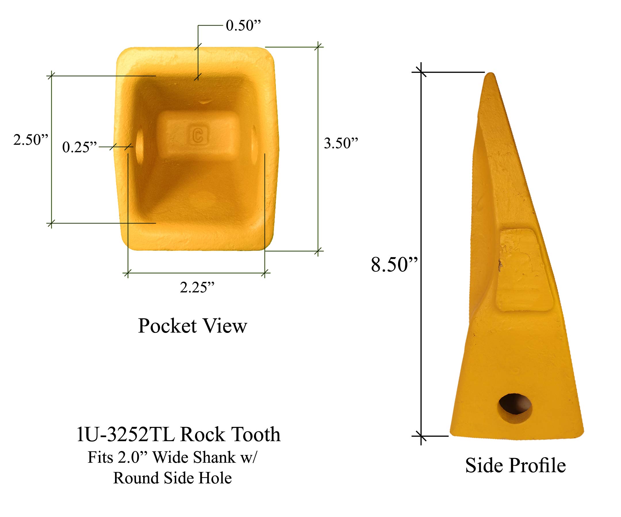 CAT J250 Series Excavator Bucket Tiger Rock Teeth with Pins - 1U-3252TL (5 Pack) - Heavy Duty Replacement Teeth for Construction & Mining Equipment