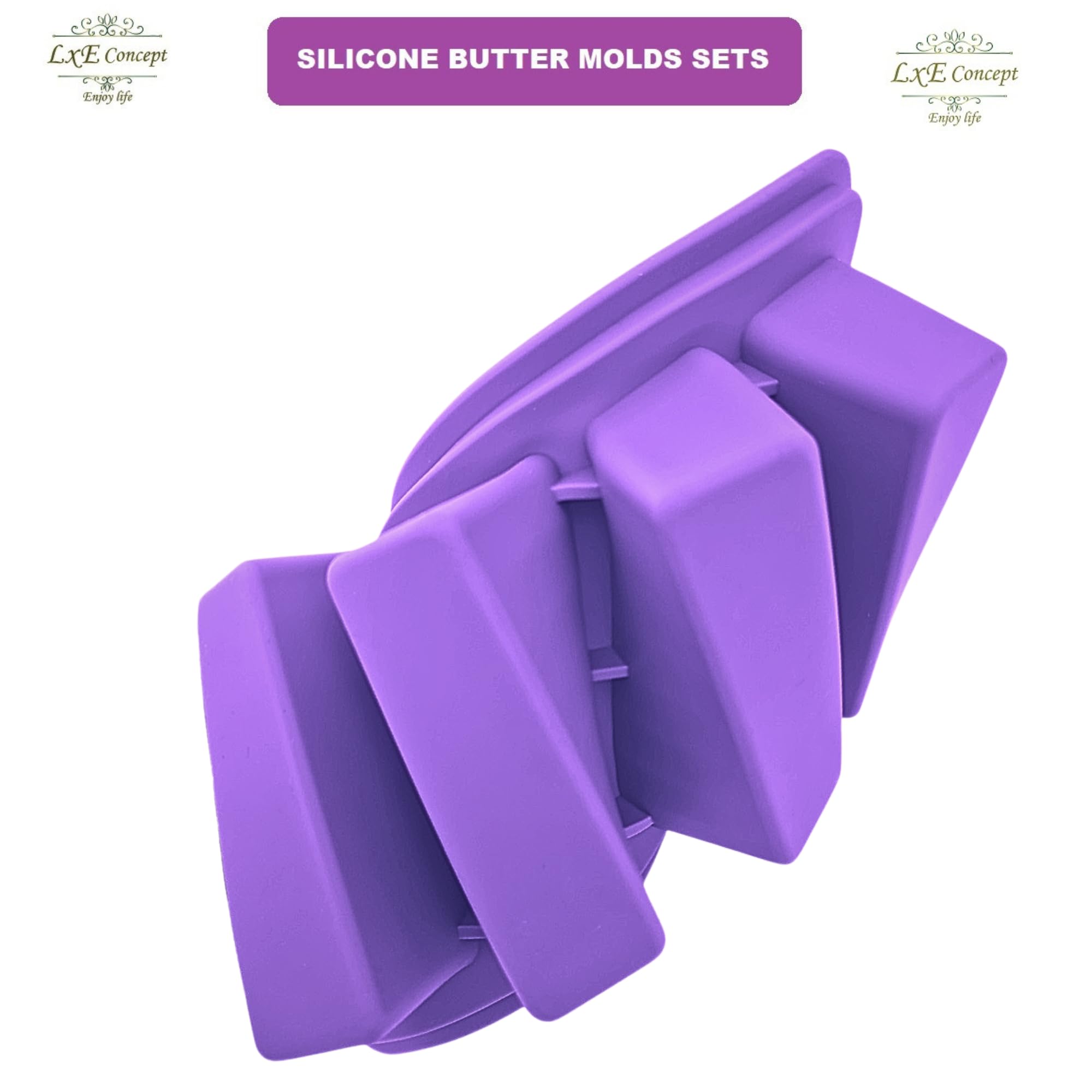 Silicone Butter Molds with Lid & Spatula - 4 Stick Forms for Herb Butter, Baking, Candles & Cookies | Reusable Purple Butter Tray for Kitchen, DIY Gifts & Party Decorations