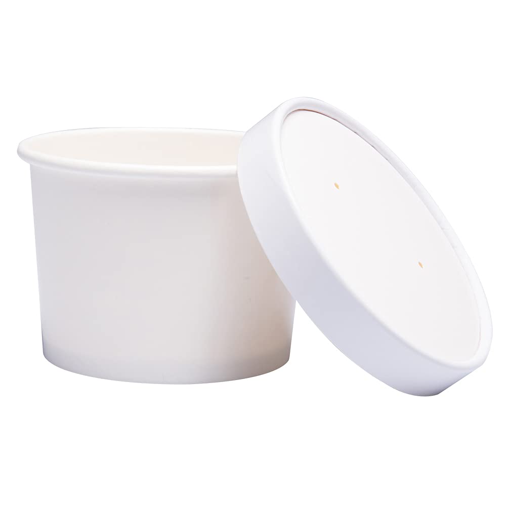 50-Pack 12 oz Disposable White Ice Cream Cups with Lids - Medium Hot & Cold Paper Food Containers for Takeout, Desserts, Parties, and Catering