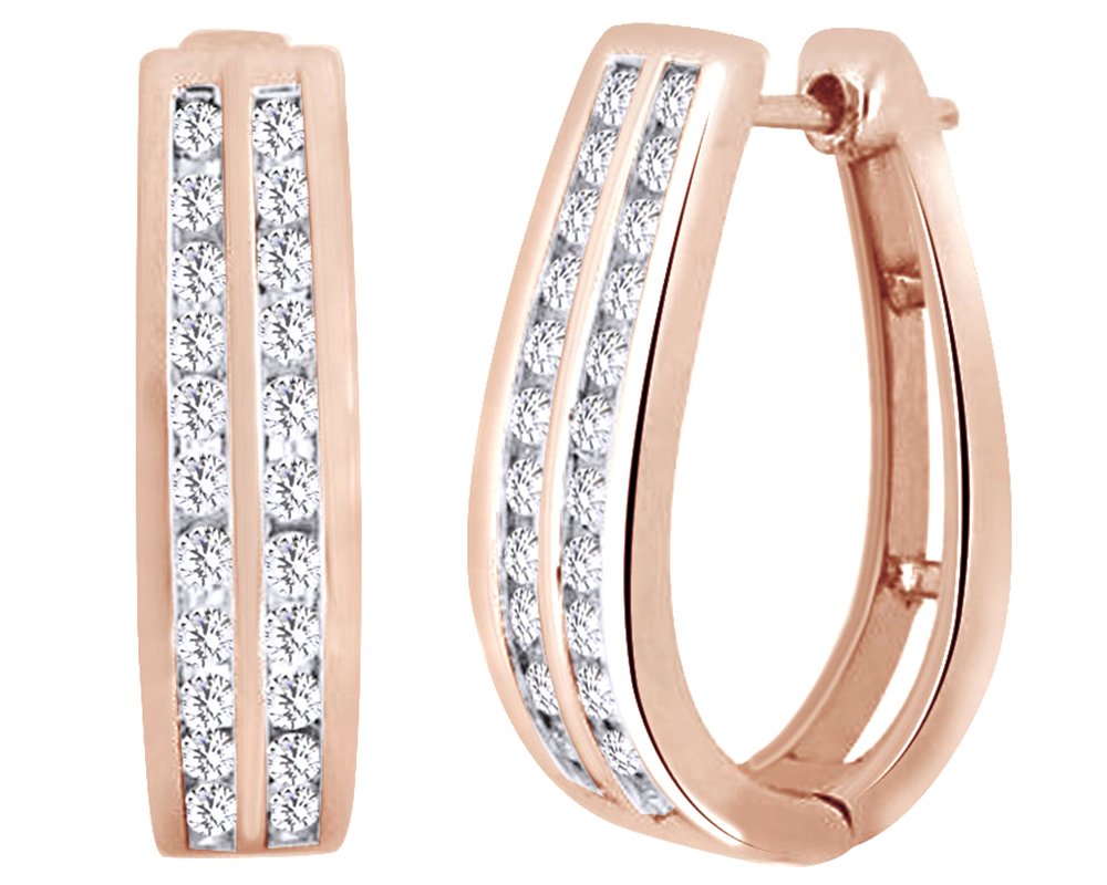0.5 Cttw Round Cut White Natural Diamond Channel Set Hoop Earrings in 10K Solid Gold - Elegant Everyday Jewelry for Women, Perfect for Parties, Weddings & Gifts