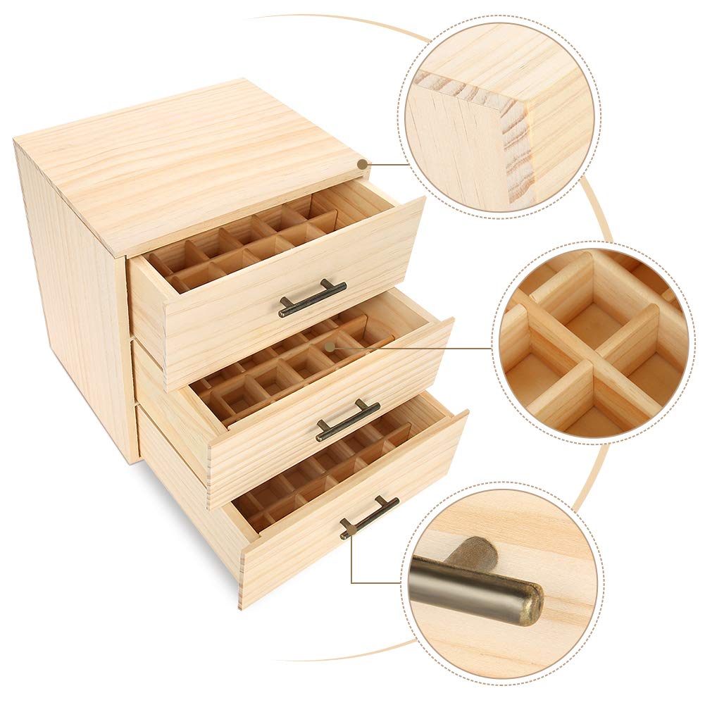 90-Slot 3-Tier Wooden Essential Oil Storage Box - Essential Oil Organizer & Bottle Container - Perfect for Aromatherapy, Massage, and Home Organization
