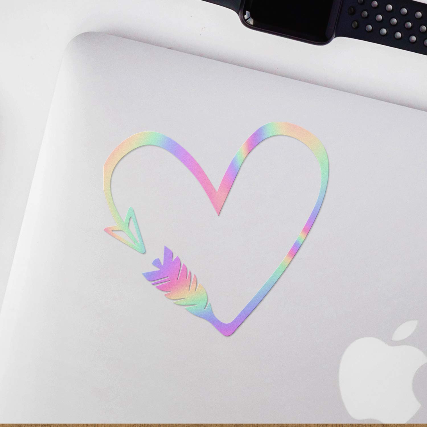 ANGLEDEST Heart Arrow Holographic Vinyl Decals (2-Pack) - Waterproof Stickers for Laptop, Phone, Helmet, Car Window, Mug & Wall Decor | Perfect for DIY Crafts, Gift Wrapping & Personalizing Accessories
