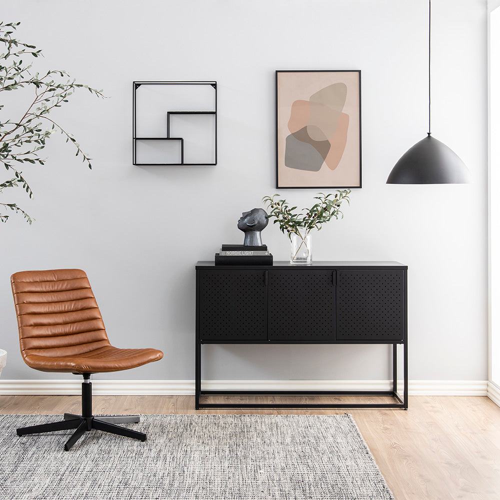 Modern Newton 3-Door Sideboard Cabinet 120cm Wide - Black Wooden Storage Buffet for Dining Room & Living Room - Perfect for Organizing Dishes, Linens & Home Decor