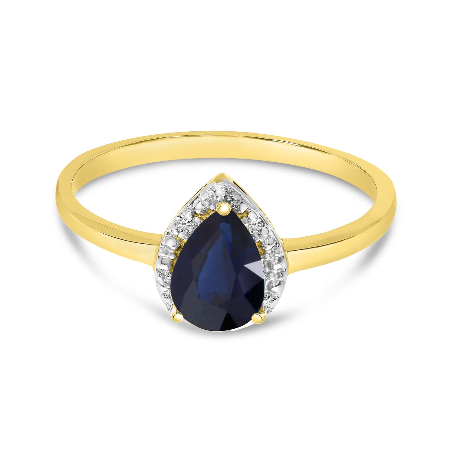 14K Yellow Gold Pear Sapphire and Diamond Ring - Elegant Engagement & Wedding Jewelry for Women