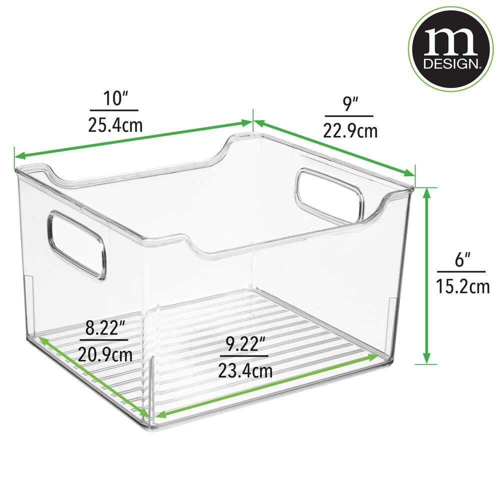 mDesign Large Deep Plastic Storage Bins with Handles - 4 Pack Clear Bathroom & Vanity Organizer for Makeup, Shelves, Cabinets & Closets - Perfect for Home, Office & Travel Organization - Ligne Collection