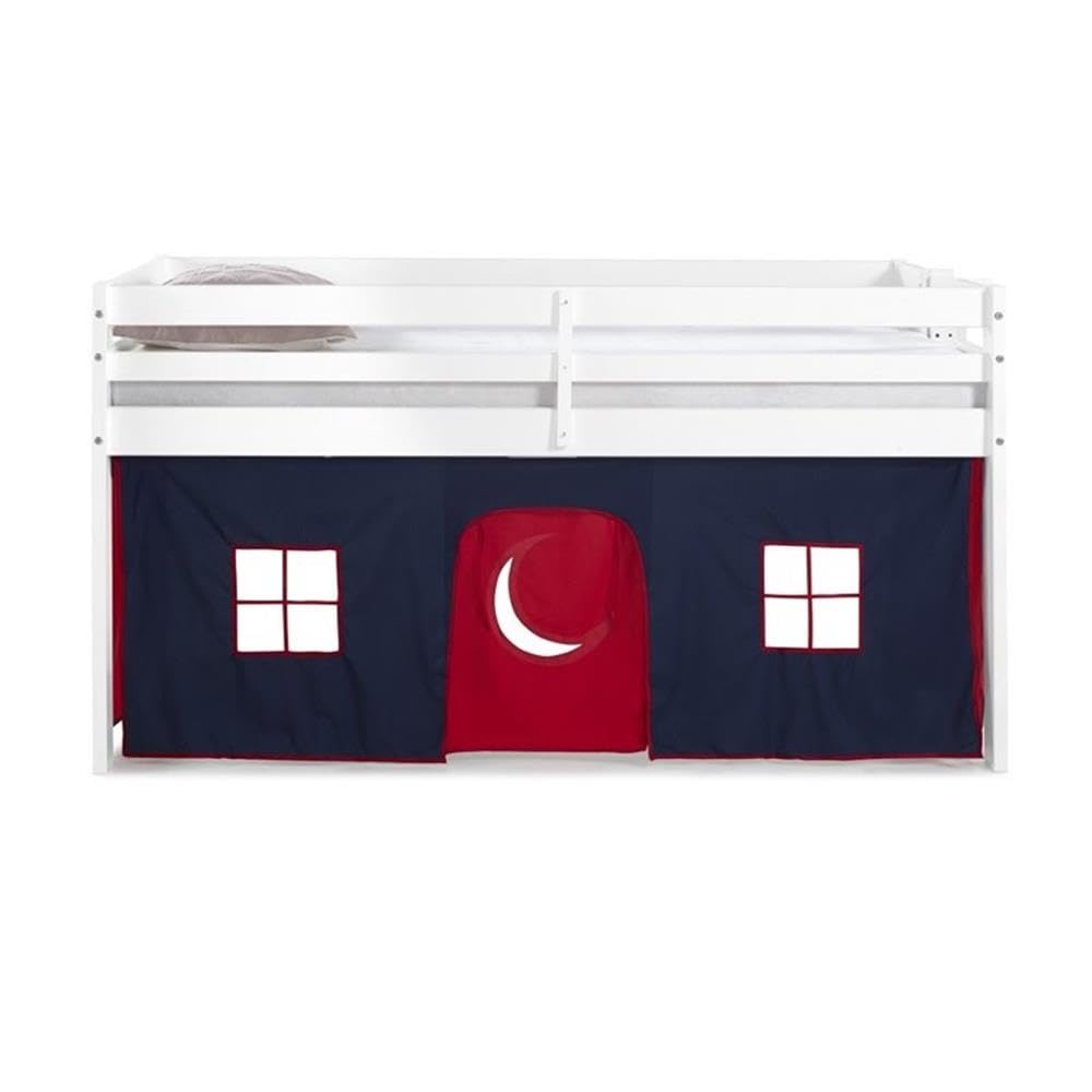 Roseberry Kids Twin Junior Loft Bed with Playhouse Tent - White Frame & Blue/Red Options | Space-Saving Bunk Bed for Small Rooms, Playful Sleep Solution for Toddlers & Kids