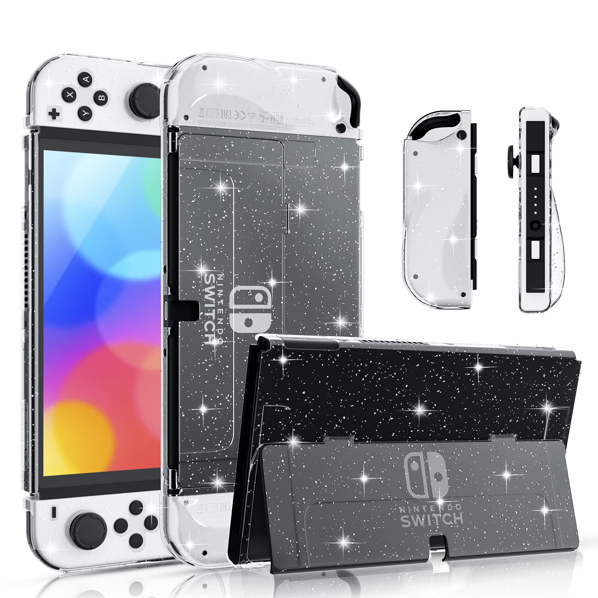 FANPL Glitter Case for Nintendo Switch OLED Model 2021 - Dockable Protective Shell with Sparkle Soft TPU Cover & Ergonomic Joycon Grip | Perfect for Gaming Protection and Stylish Play