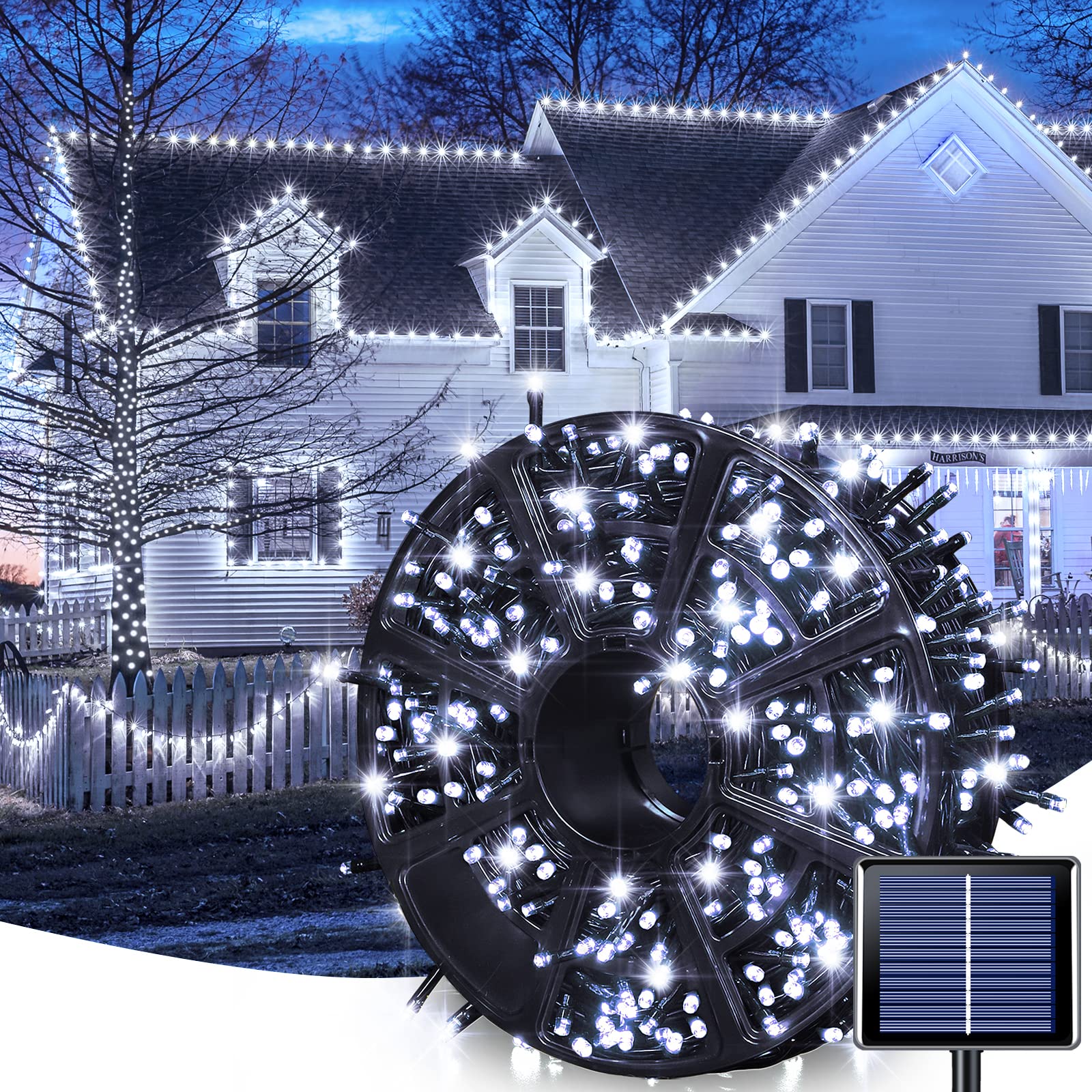 JMEXSUSS 600LED Solar Powered Outdoor String Lights - 206.7ft Waterproof White Christmas Lights with 8 Lighting Modes | Perfect for Yard, Patio, Garden, Wedding, Party & Christmas Tree Decorations