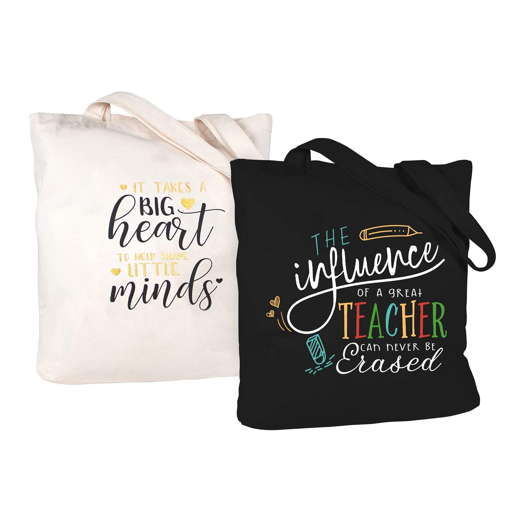 ELEGANTPARK Teacher Gifts - Canvas Tote Bag with Pocket for Women (Black & Ivory, 2-Pack) - Perfect for Valentine's Day, Graduation, Thanksgiving, Christmas & Teacher Appreciation - Great for School, Work & Everyday Use