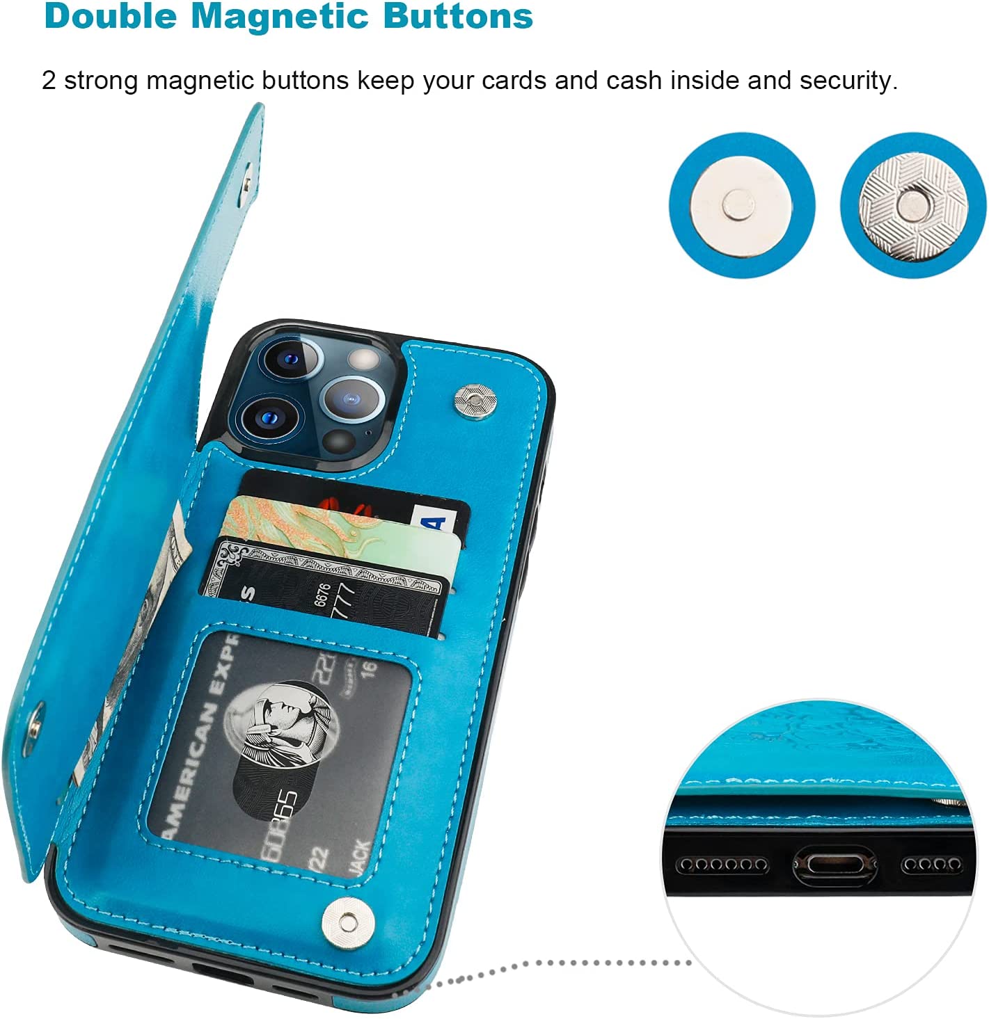 Premium iPhone 13 Pro Max Case with Wallet & Card Holder - 6.7 Inch Shockproof Blue Cover for Everyday Protection & Convenience | Perfect for Commuting, Travel, and Business Use