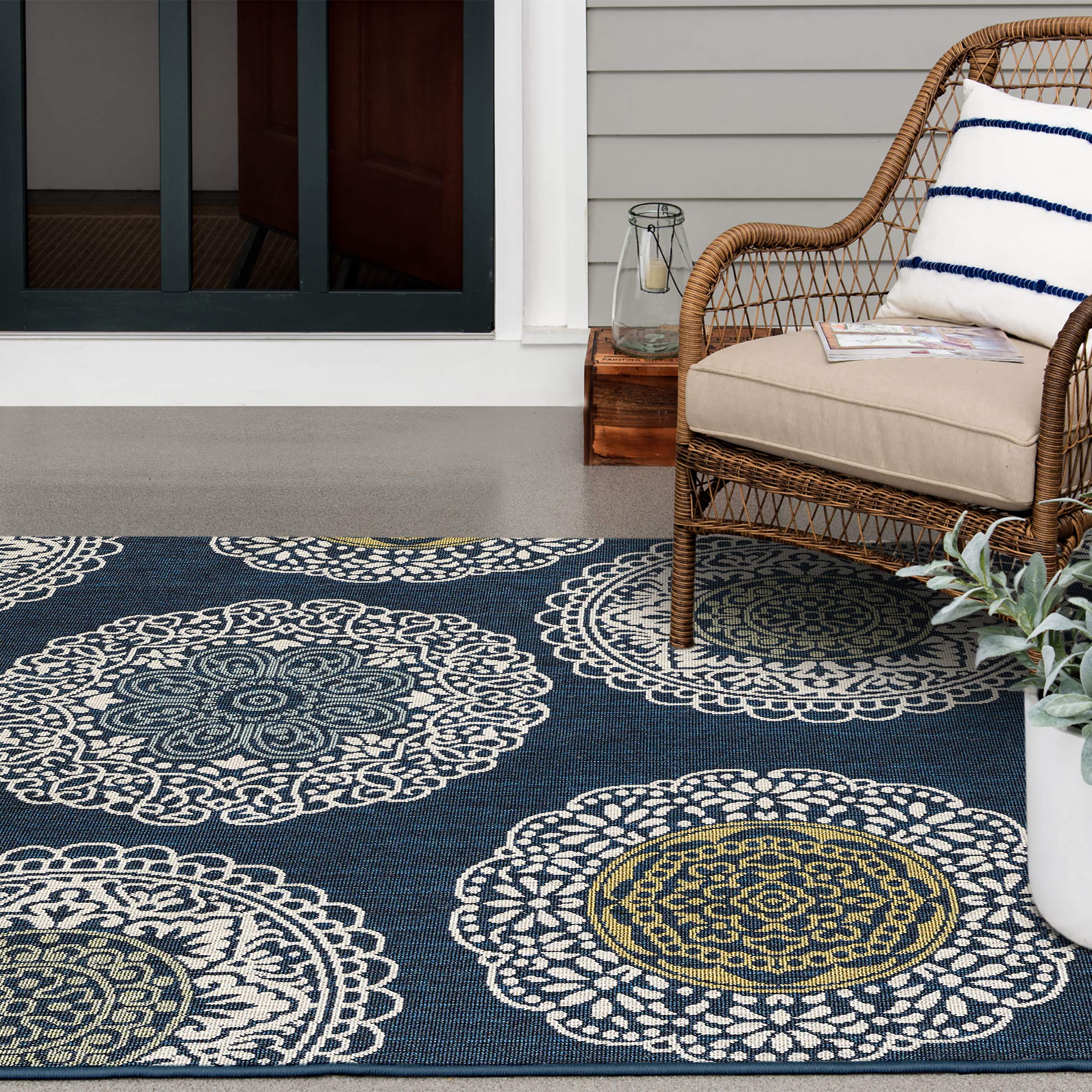 Havani Anshayo 2' x 3' Blue Medallion Indoor Outdoor Area Rug - Perfect for Living Room, Bedroom, Patio & Entryway Decor