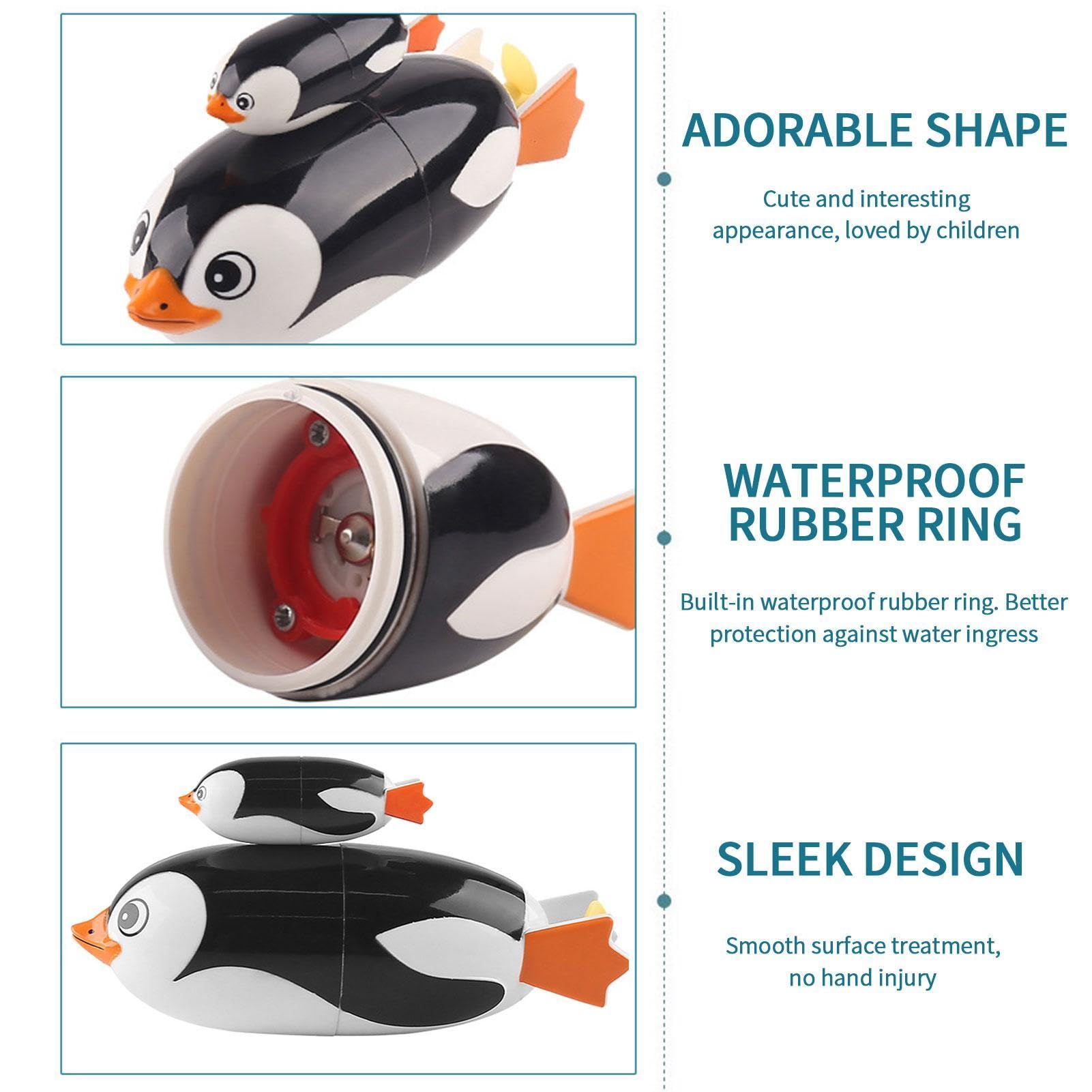 Penguin Bath Toys for Babies & Toddlers - Wind Up Swimming Turtle Toy Set for Bathtub & Pool Fun - Cute Penguin & Turtle Water Toys for Kids Bath Time Play