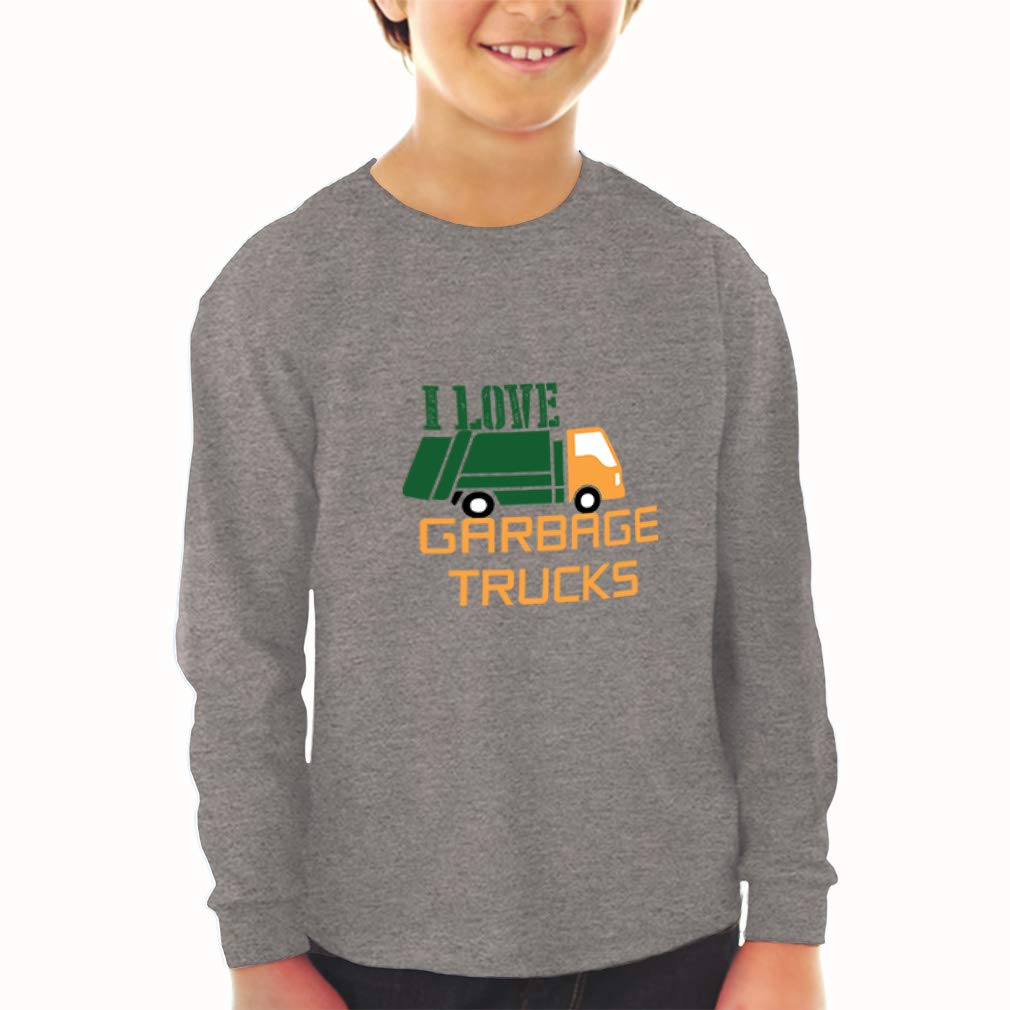 Kids Long Sleeve Cotton T-Shirt - I Love Garbage Trucks Graphic Tee for Boys & Girls | Playtime, School & Everyday Wear