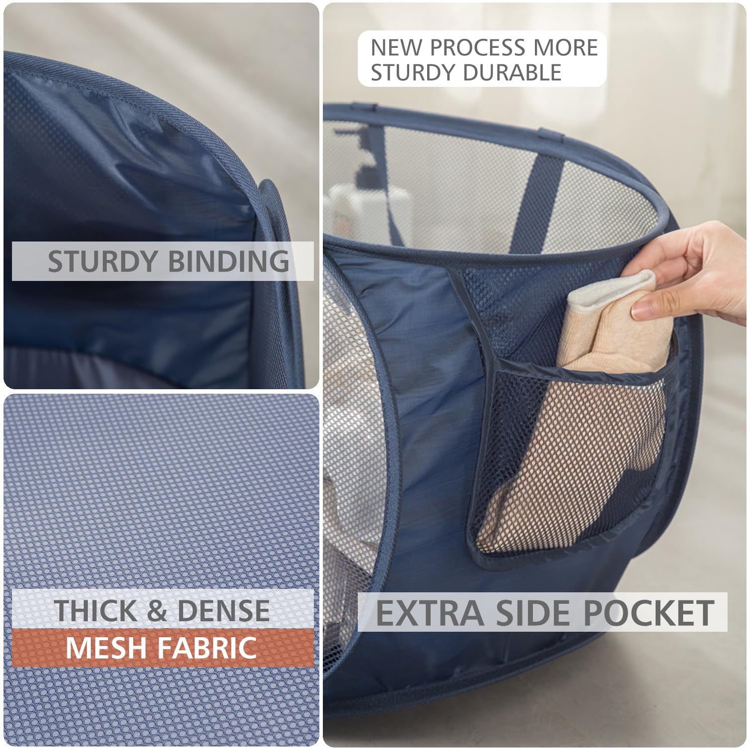 HONOMA Sturdy Mesh Laundry Hamper Basket with Side Pocket - Foldable Pop-Up Design for Laundry Room, Bathroom, Kids Room, College Dorm & Travel (Emerald Green) | Perfect for Organizing Clothes, Toys & Essentials in Small Spaces