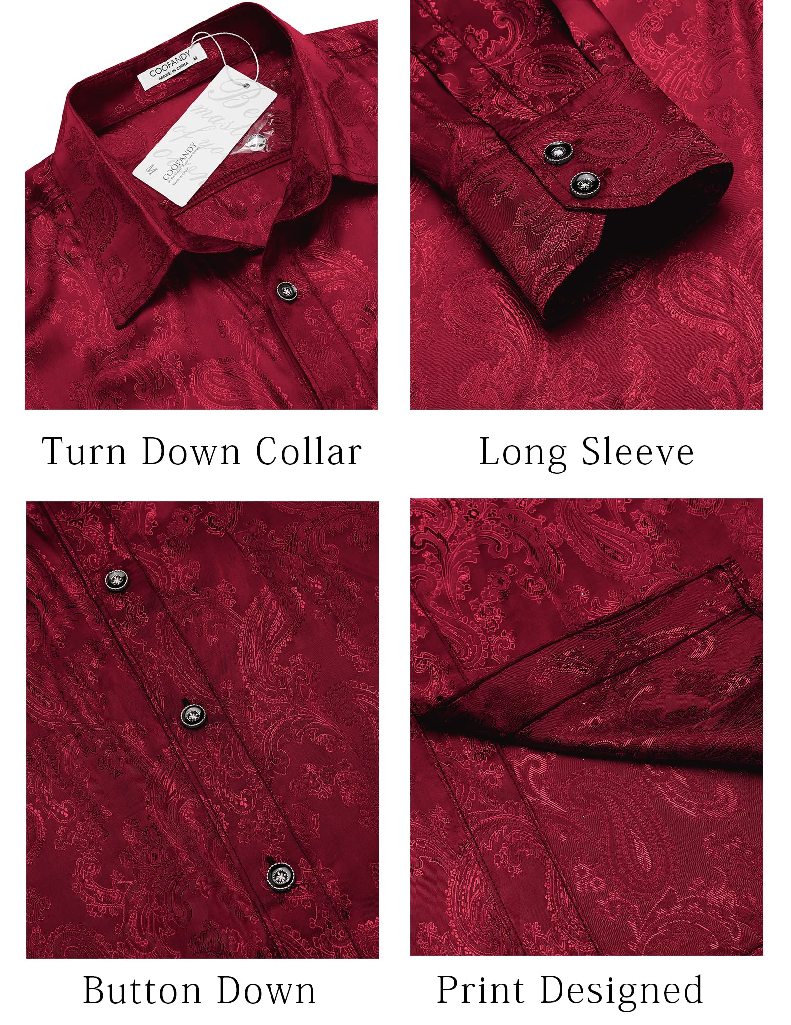 COOFANDY Men's Silk Satin Dress Shirt - Long Sleeve Floral Printed Button Down Shirt for Wedding, Party & Prom | Formal Occasions & Business Events
