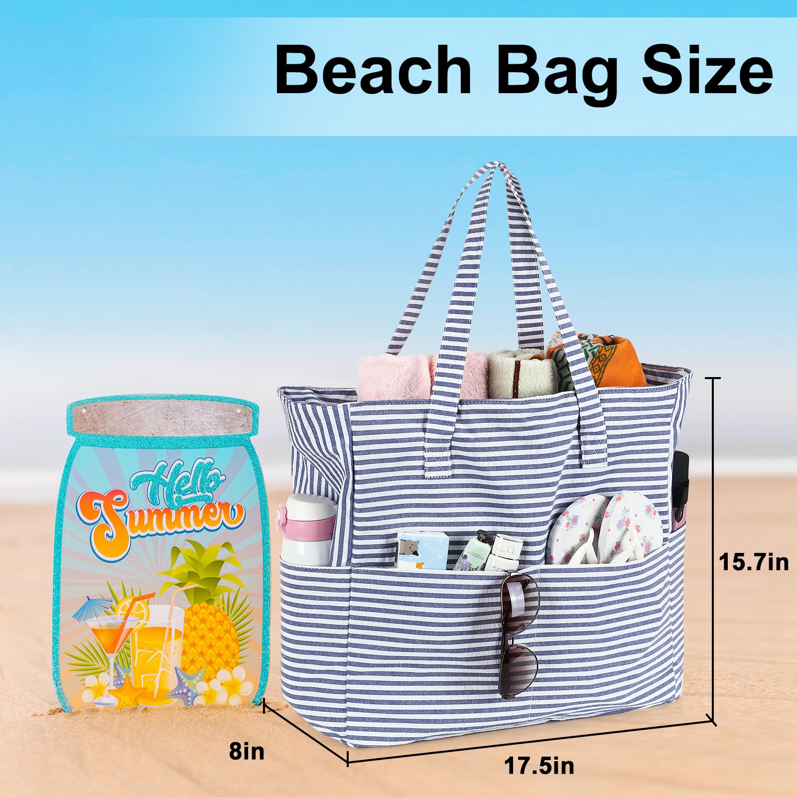 Waterproof & Sandproof Beach Tote Bag for Women - Large Zippered Pool Bag with Wet Pocket - Perfect for Gym, Grocery Shopping, Travel & Beach Day Essentials