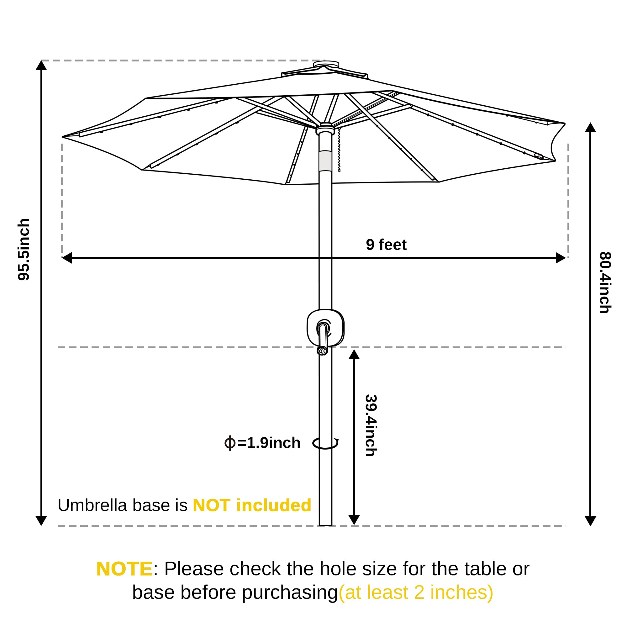 EAST OAK 9 ft Outdoor Patio Umbrella with 40 LED Solar Lights | 8 Ribs & 1.9