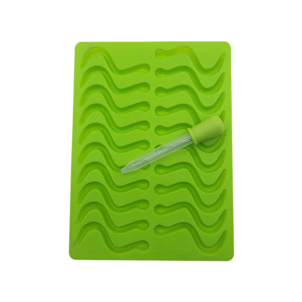 Premium 2-Pack Silicone Gummy Worm Molds - 20 Cavities with Bonus Dropper (Red & Green) for Candy Making & Ice Cubes | DIY Treats, Party Favors & Home Baking Accessories