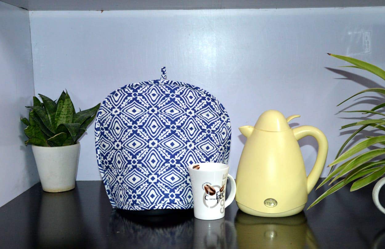 Kalap Indian Cotton Tea Cozy - Blue Floral Printed Insulated Tea Pot Cover, Traditional Tea Quilt & Warmer, 14x11 Inch - Perfect for Afternoon Tea, Gifts & Kitchen Décor