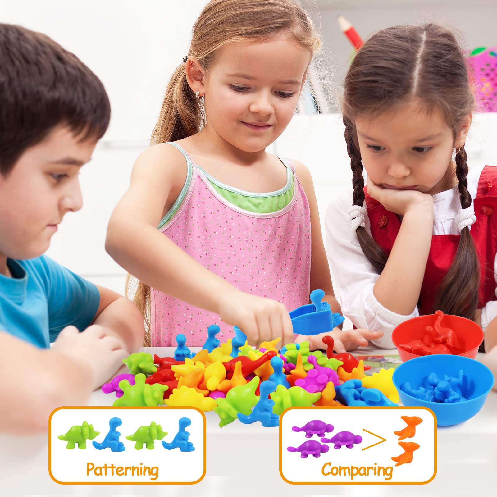 RAEQKS Counting & Sorting Dinosaur Toys - Montessori Educational Sensory Game with Bowls | Preschool Learning Activities, Stacking Animal Toys for Toddlers & Kids (Boys & Girls) | Perfect for Classroom, Homeschool & Birthday Gifts