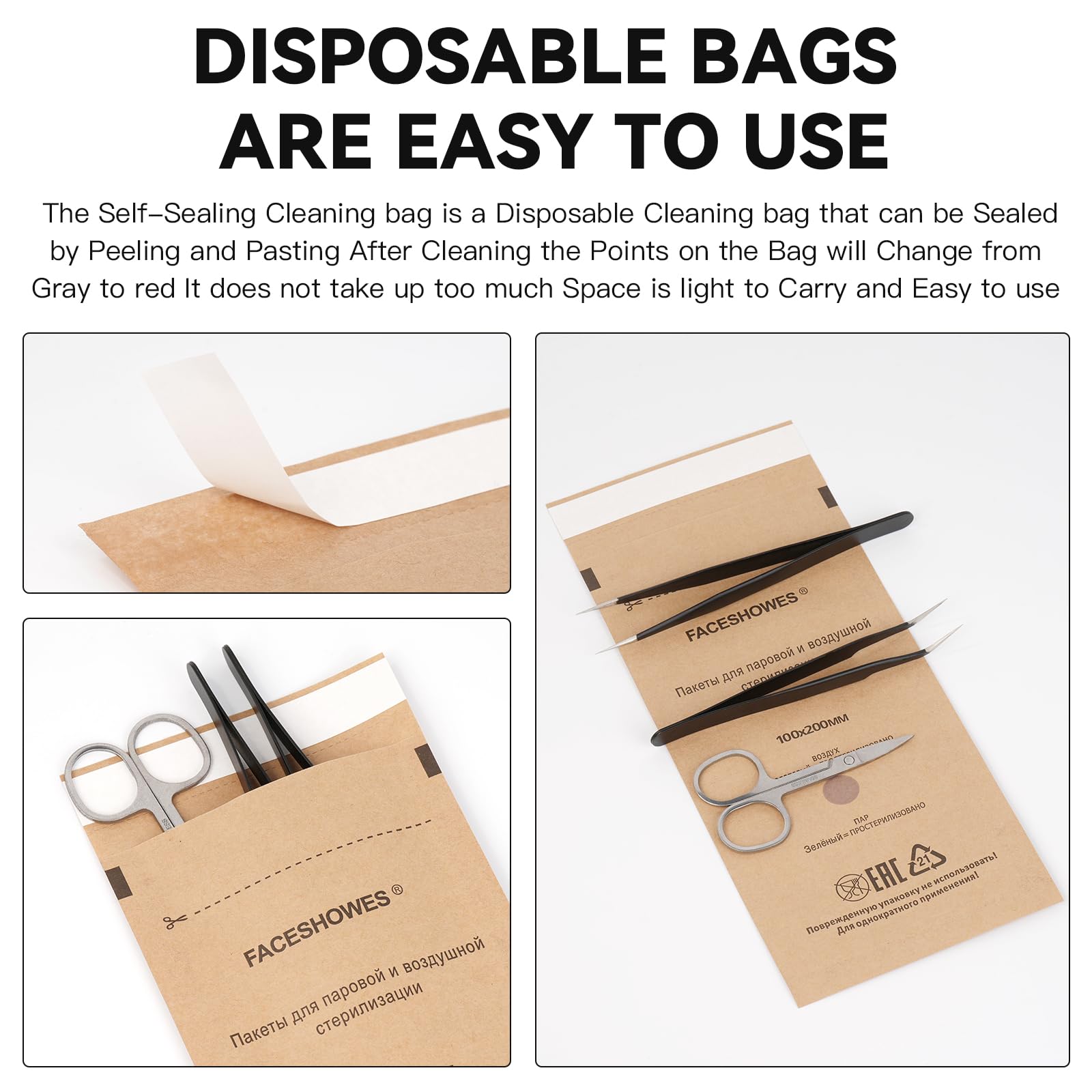 100Pcs Disposable Self-Sealing Sterilization Pouches for Nail Tools & Dental Instruments | LXIANGN Autoclave Sterilizer Bags | Kraft Paper Cleaning Pouches (75mm x 150mm) | Perfect for Salon, Spa & Medical Clinic Use