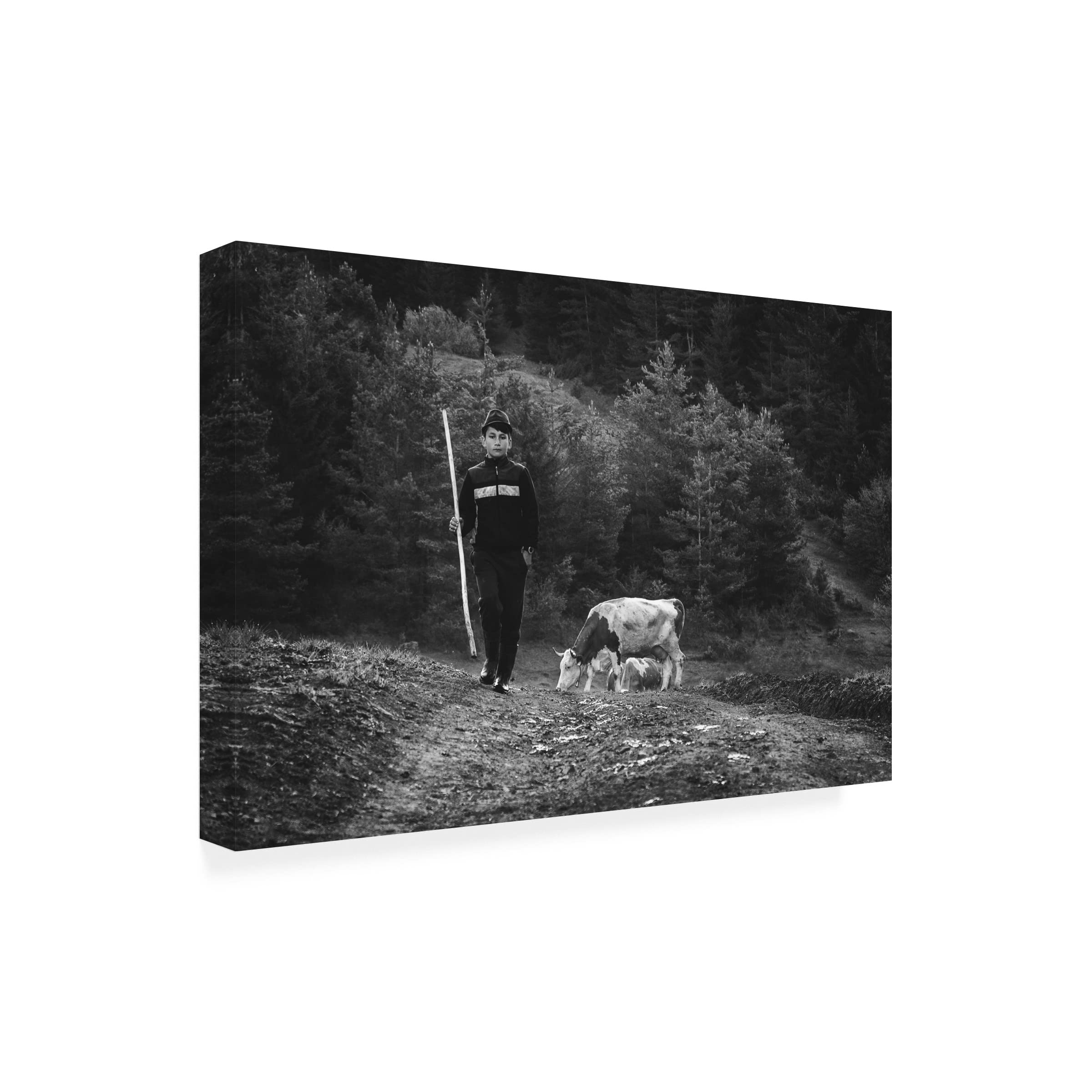 Zoran Toldi 'Little Shepherd Cows II' Canvas Wall Art Print - Handmade Oil Painting Reproduction for Living Room, Bedroom & Office Decor