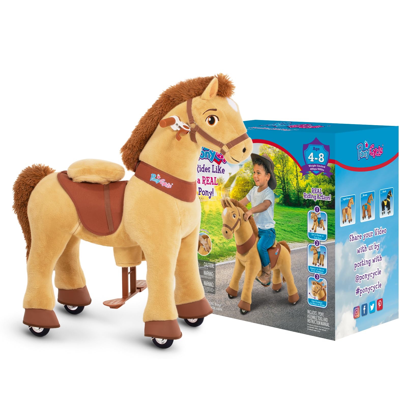 PonyCycle Ride-On Horse Toy for Kids Ages 3-5 - Essential Model E with Safety Brake (30