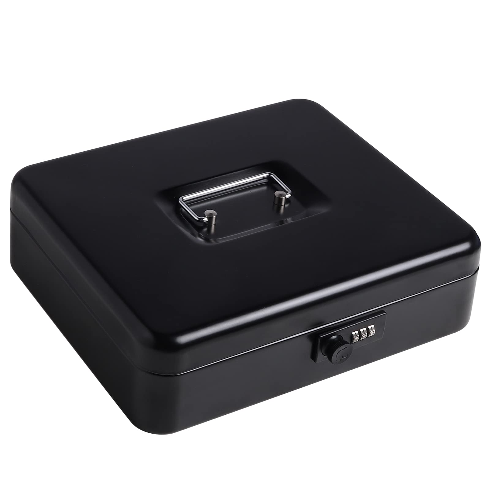 Kasten Heavy Duty Metal Cash Box with Money Tray & Combination Lock - Large Black Money Storage Box (11.8