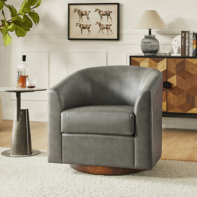 360 Degree Swivel Barrel Faux Leather Chair - Modern Accent Chair for Living Room, Office & Lounge - Comfortable PU Leather Recliner with Smooth Rotation