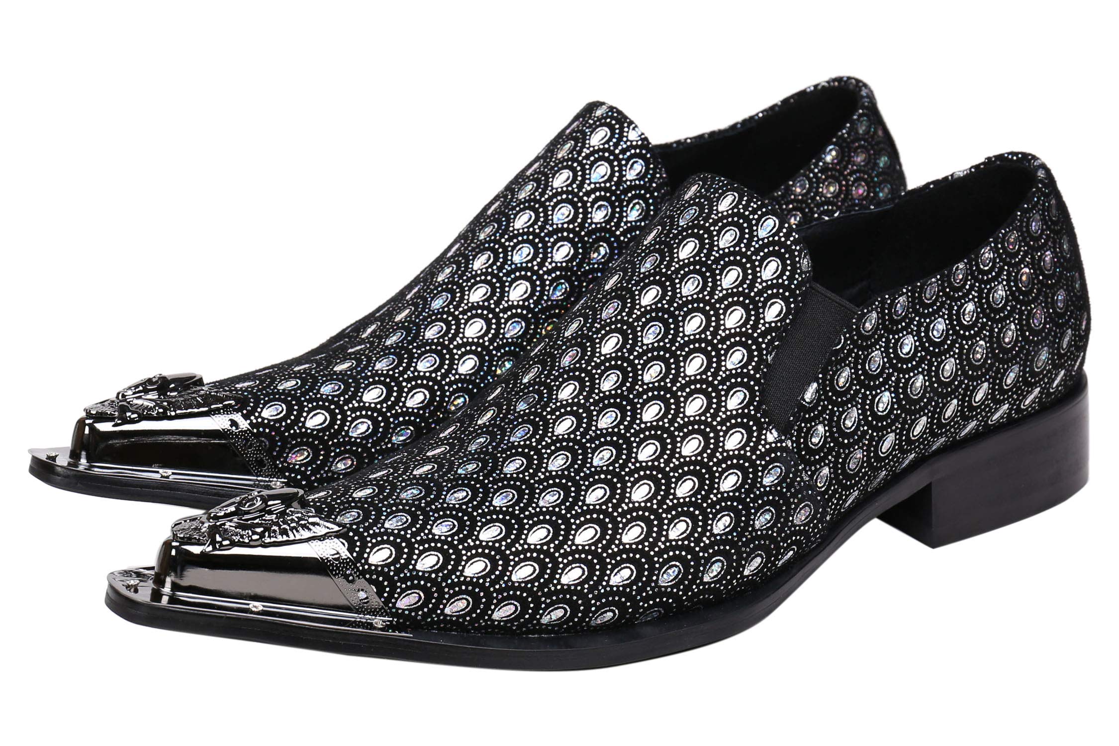 Santimon Men's Pointed Toe Loafers - Sparkling Leather Dress Shoes with Metal Tip for Western Style | Comfortable Casual & Formal Wear for Office, Party & Special Occasions