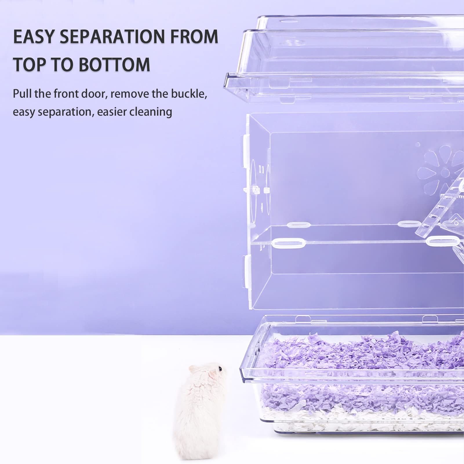 Acrylic Hamster Cage - Large Transparent, Breathable, Easy to Clean & Assemble with Non-Slip Base & Seesaw | Luxury Purple Habitat for Small Pets | Perfect for Home, Office, or Kids Room Decor
