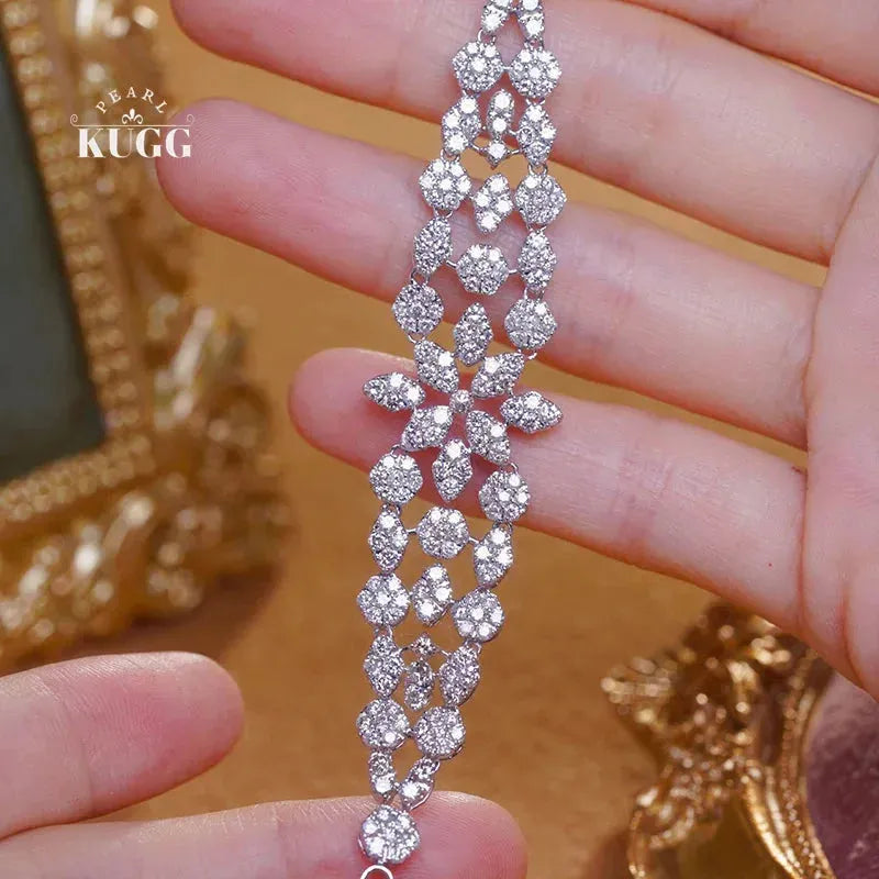 18K White Gold Diamond Bracelet for Women - 5.0 Carat Real Natural Diamonds, Romantic Flower Design, Luxury Party Jewelry - Perfect for Anniversaries, Weddings & Special Occasions