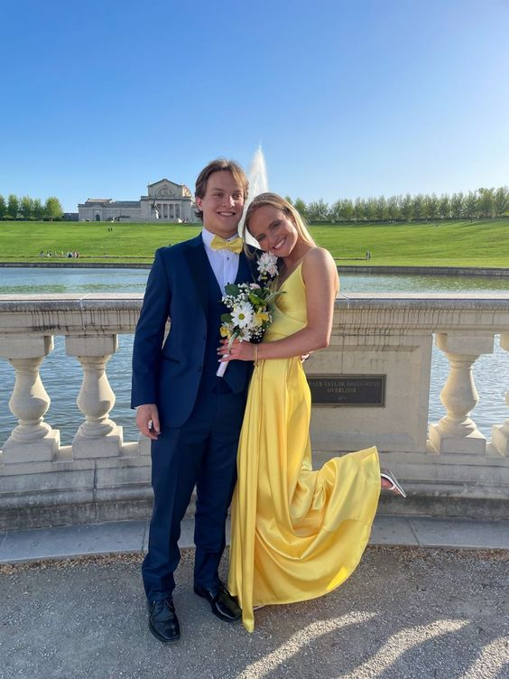 Elegant A-Line Spaghetti Straps Yellow Floor-Length Prom Dress J3688 | Formal Evening Gown for Homecoming, Ball, Wedding Guest & Special Occasions