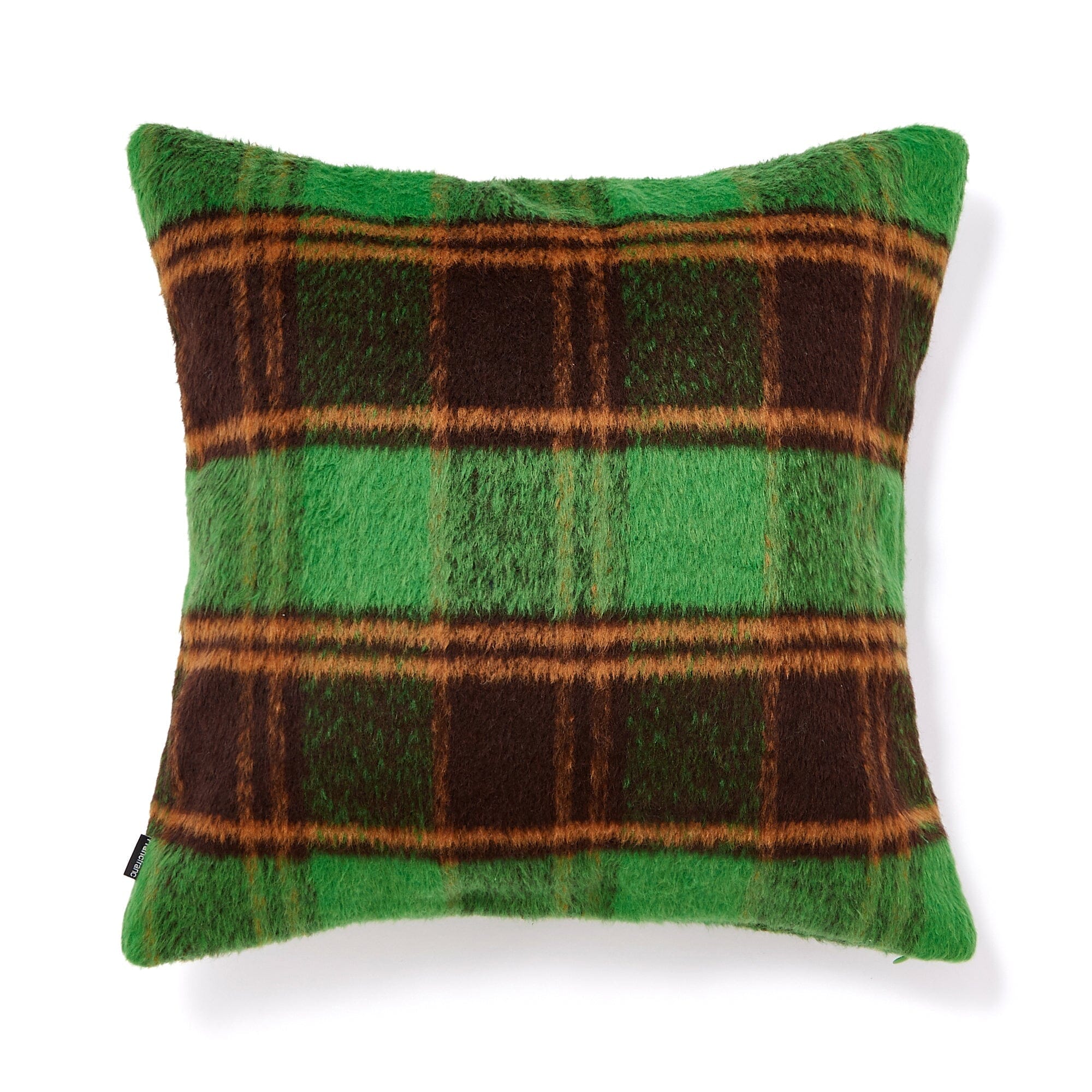 450x450 Checked Cushion Cover - Green & Brown Cotton Pillow Case for Sofa, Bed, or Home Decor