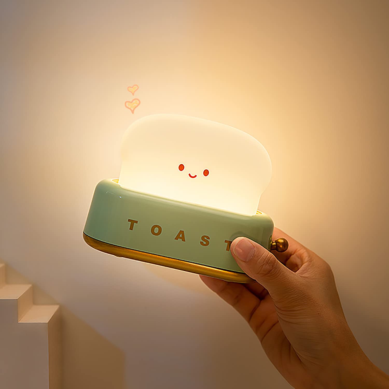 AMZSTAR Dimmable LED Toast Bread Night Light - Rechargeable Desk Lamp with Timer, Cute Desk Decor for Kids Girls Teens (Green) | Perfect for Bedroom, Nursery, Christmas Gifts & Home Office Lighting