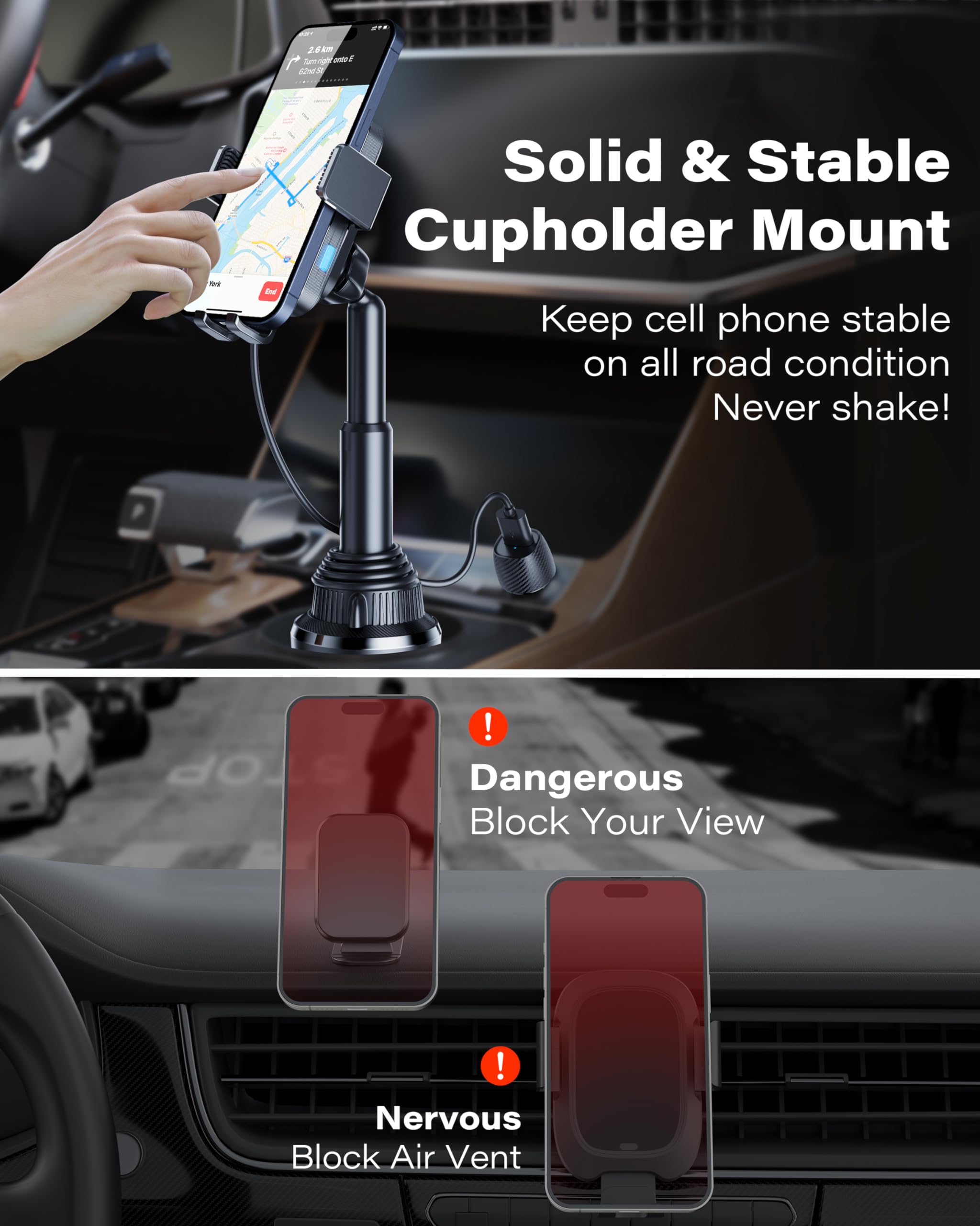 1Zero Auto Clamping Wireless Car Charger - 15W Fast Charging Cup Phone Holder Mount for iPhone 16/15 Pro Max/14/13/12 & Samsung S24/S23/S22 - Perfect for Commuting, Road Trips & Hands-Free Driving
