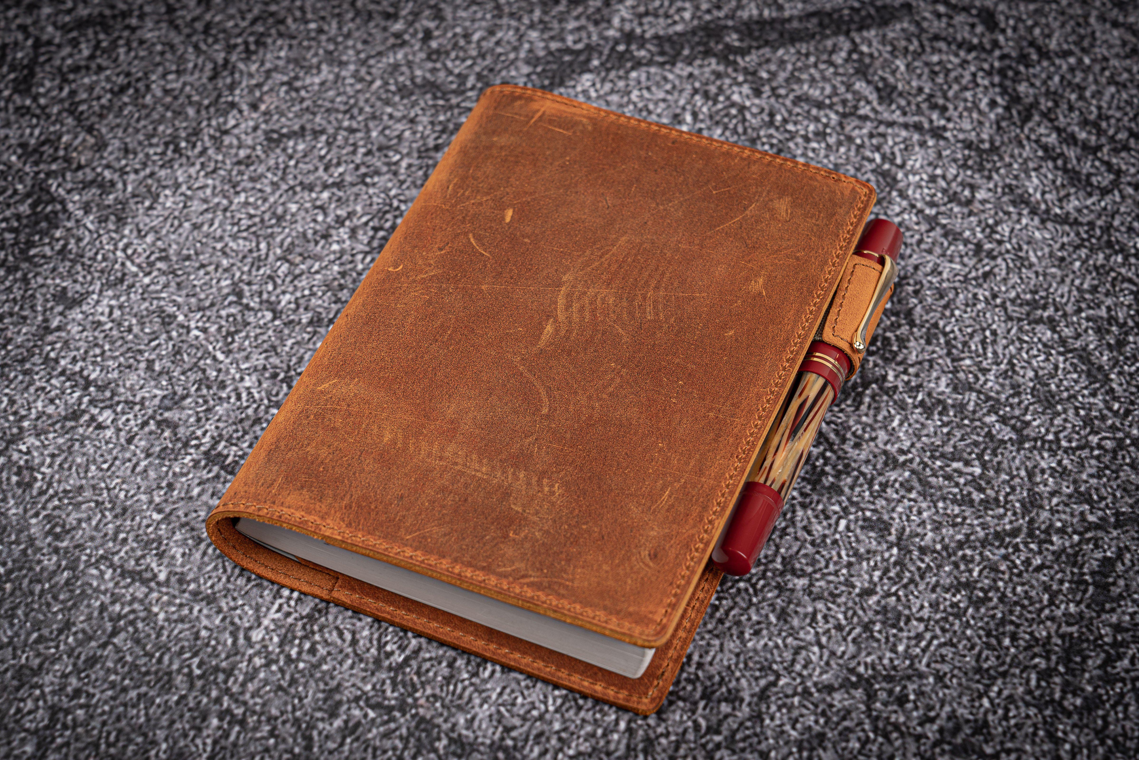 Premium Leather Slim A6 Notebook Cover - Crazy Horse Brown | Handmade Genuine Leather Planner Cover for Journal, Diary & Organizer | Perfect Gift for Writers, Students & Professionals