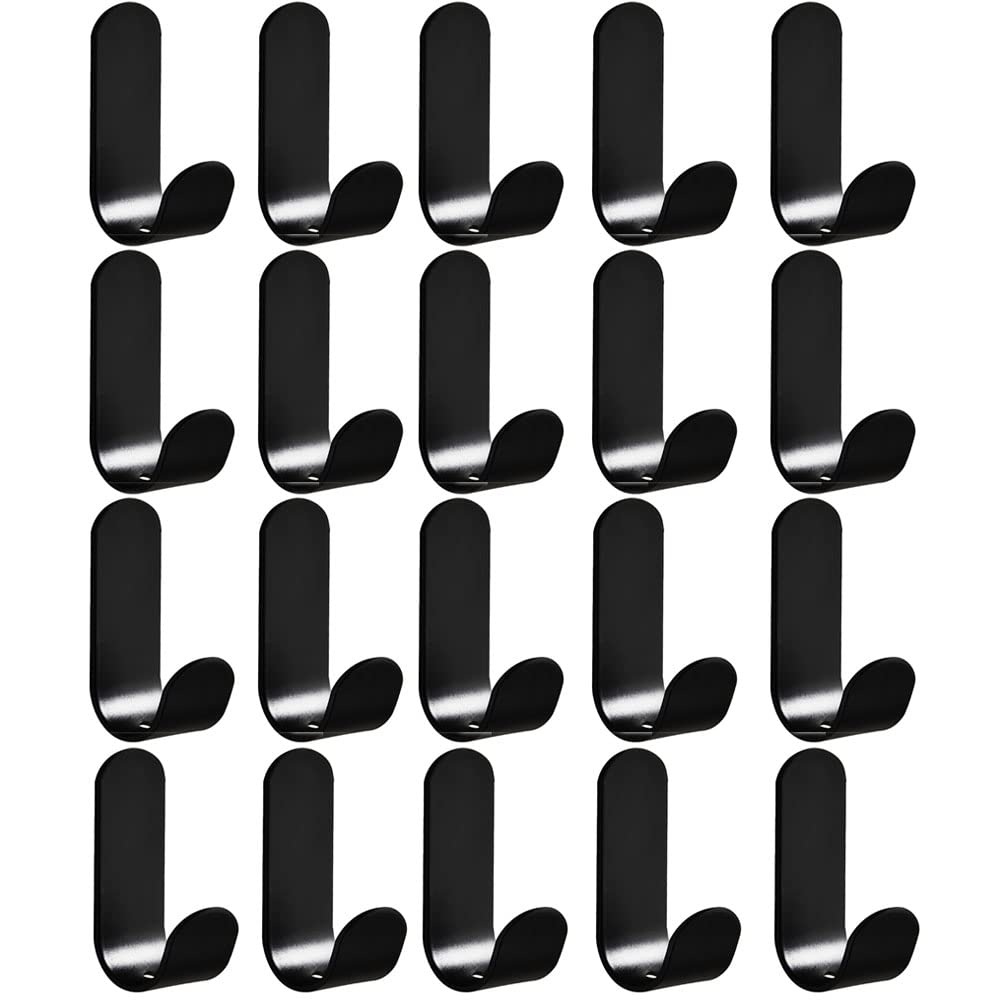 Heavy Duty Stainless Steel Adhesive Hooks - 20 Pack Black Wall Hooks for Kitchen, Bathroom & Home Organization - Strong Adhesive for Hanging Coats, Jackets, Bags, Towels, Robes & Decorations - Perfect for Closet, Entryway, Garage & Party Light Strips